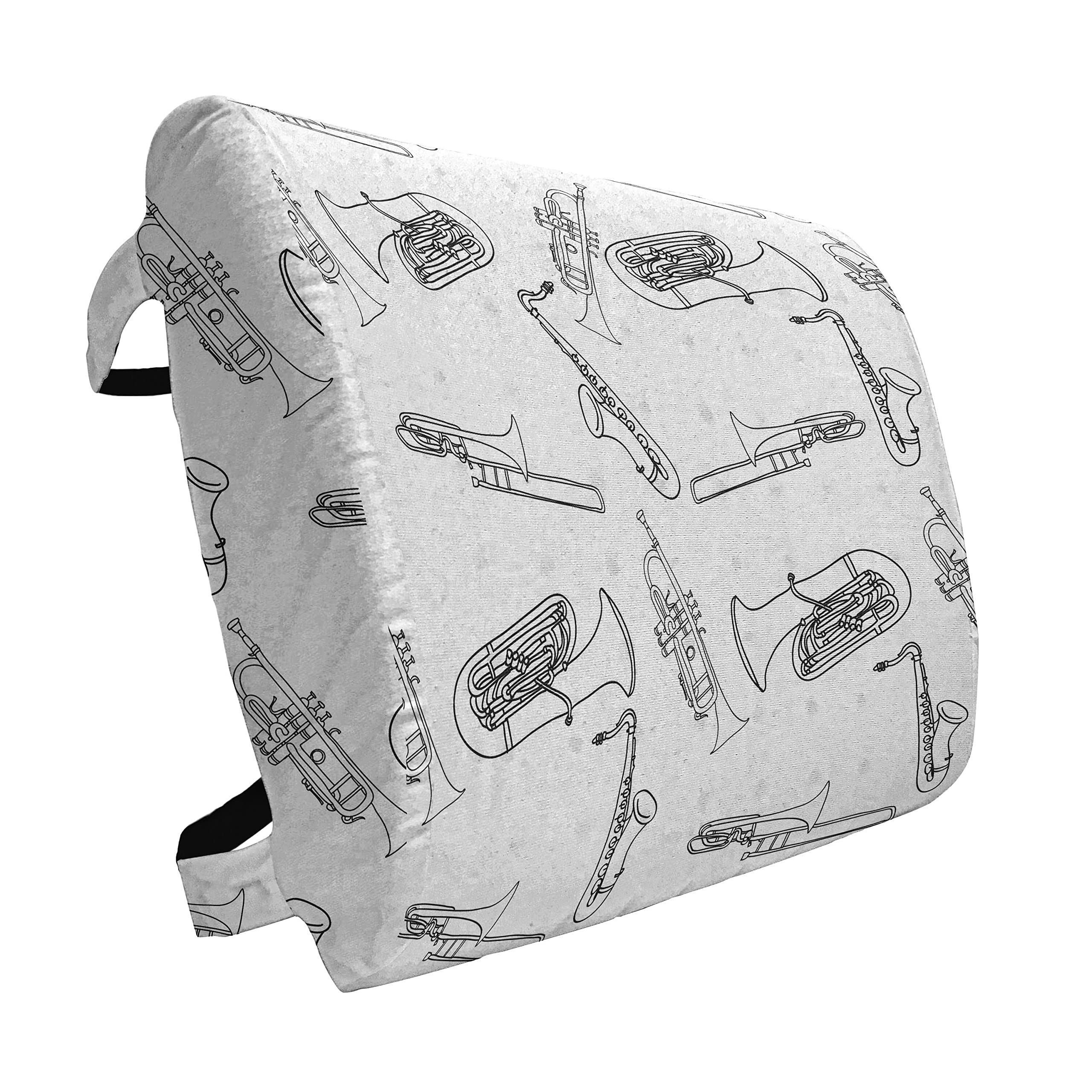 Ambesonne Jazz Music Lumbar Support Pillow - Monochrome Hand-Drawn Trombone Trumpet Design, High-Density Foam for Office Chairs & Car Seats, 14x13 Inches Black & White - Perfect for Back Pain Relief, Long Drives & Work Comfort