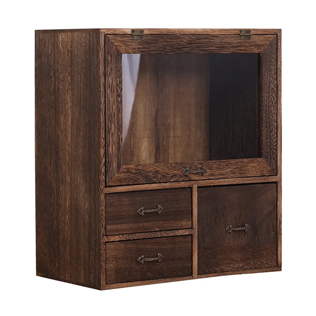 Brown Wooden Countertop Cabinet - 40x20x35cm Kitchen Storage Organizer for Spices, Cosmetics & Books | Freestanding Cupboard for Bathroom, Office & Bedroom Storage