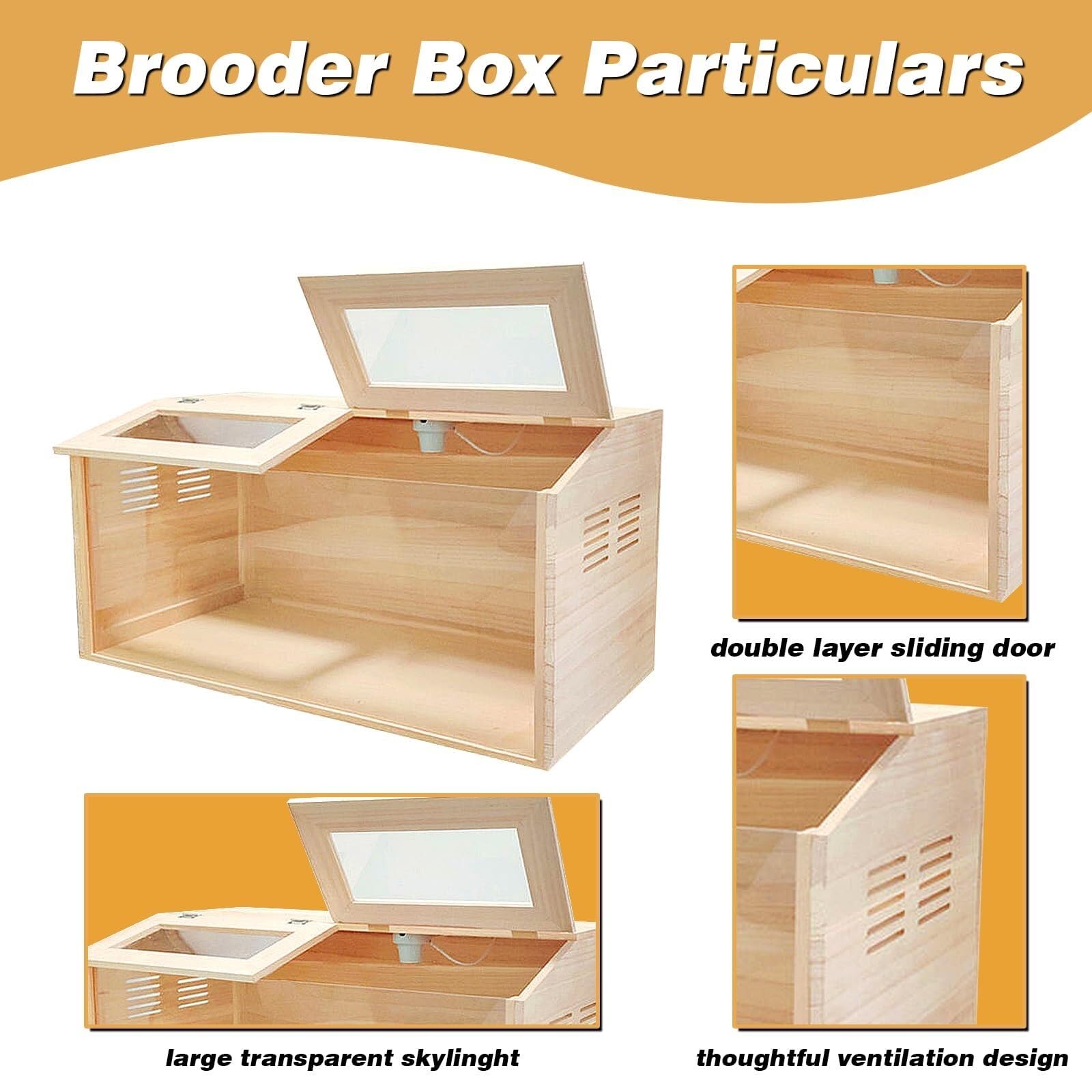 Premium Solid Wood Chicken Brooder Box with LED Lighting Kit & Digital Thermometer - 32