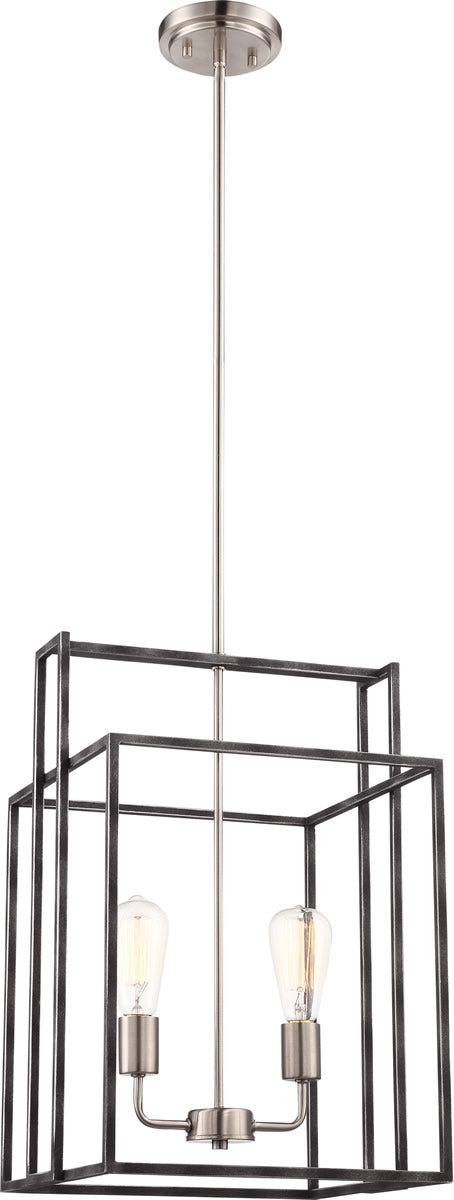 14W Lake 2-Light Pendant with Iron Black Finish & Brushed Nickel Accents - Perfect for Kitchen Island, Dining Room, or Entryway Lighting