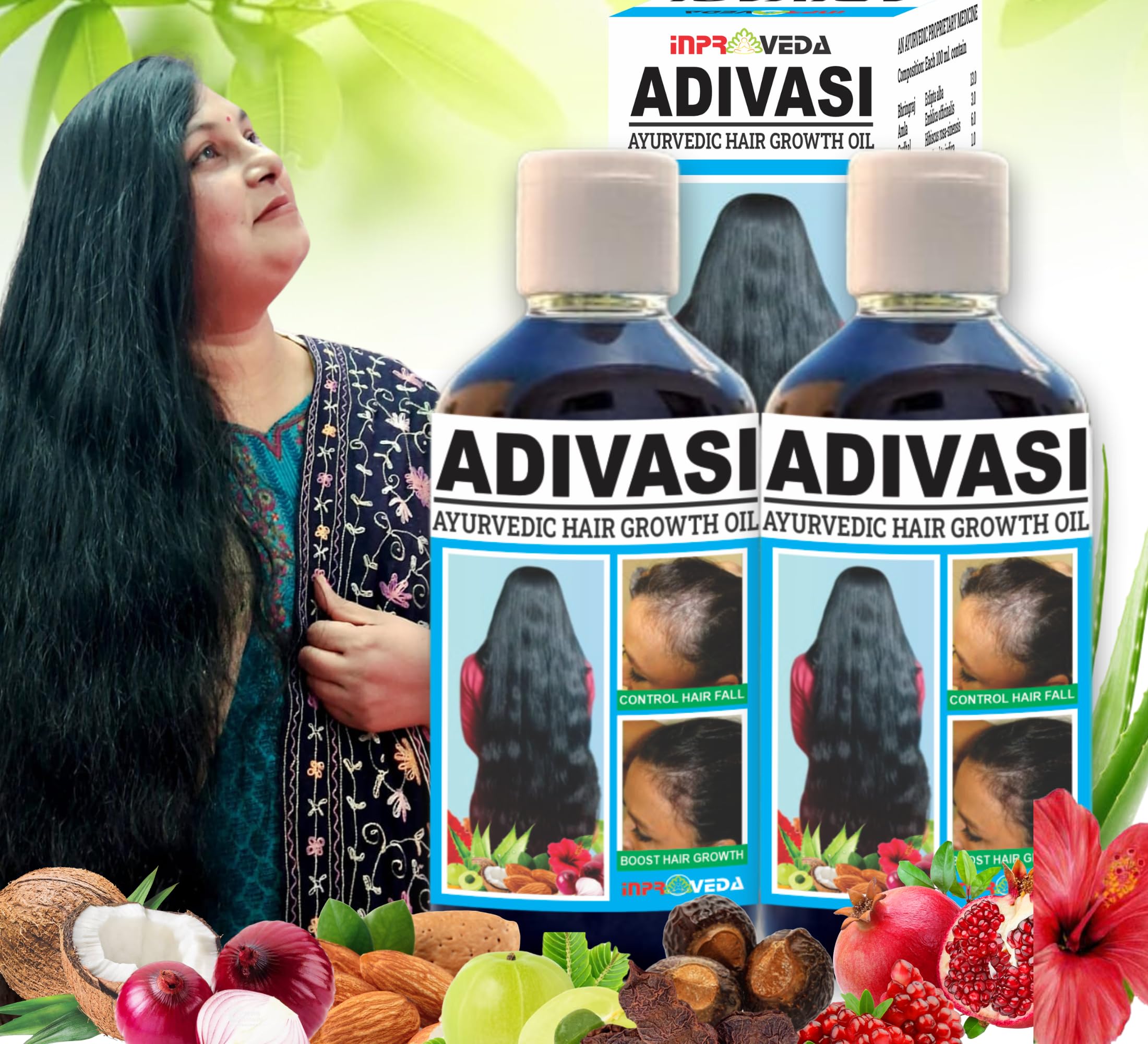 INPROVEDA Adivasi Herbal Hair Growth Oil - 200ml | Natural Hair Loss Treatment for Strong & Healthy Hair | Frizzy Hair Repair & Nourishment | Perfect for Daily Hair Care & Scalp Massage