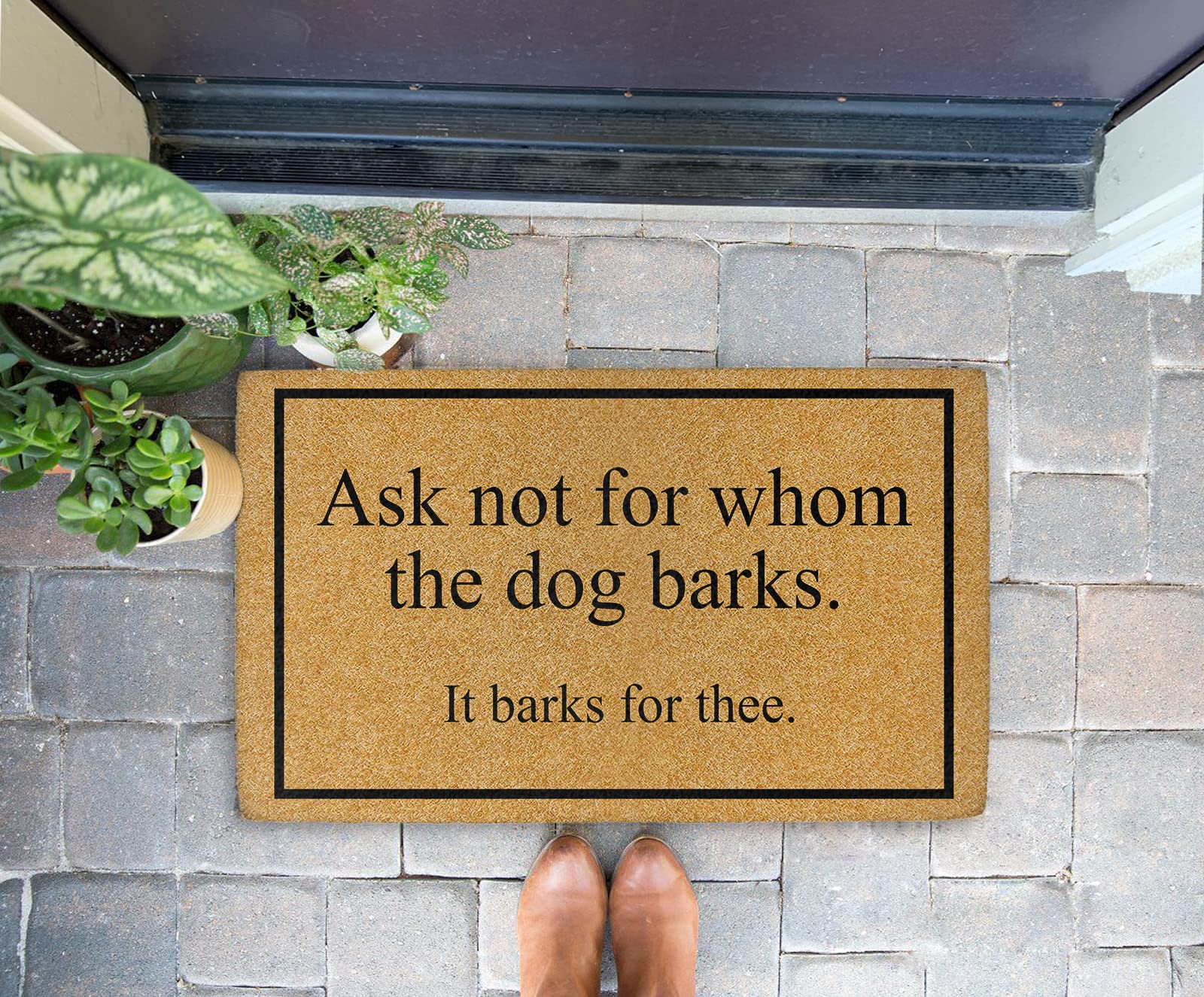 Funny Dog Doormat - 'Ask Not for Whom The Dog Barks It Barks for Thee' Outdoor Welcome Mat, Non-Slip Pet Gift for Dog Lovers - Perfect for Front Door, Porch, or Housewarming Gift