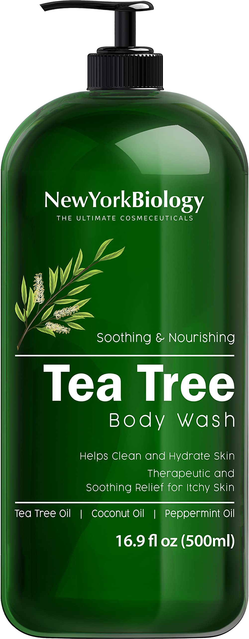 New York Biology Tea Tree Body Wash for Men & Women - Moisturizing & Soothing Body Wash for Itchy Skin, Jock Itch, Athlete's Foot, Nail Fungus, Eczema & Body Odor - 16.9 Fl Oz - Perfect for Post-Workout, Shower & Daily Skin Care
