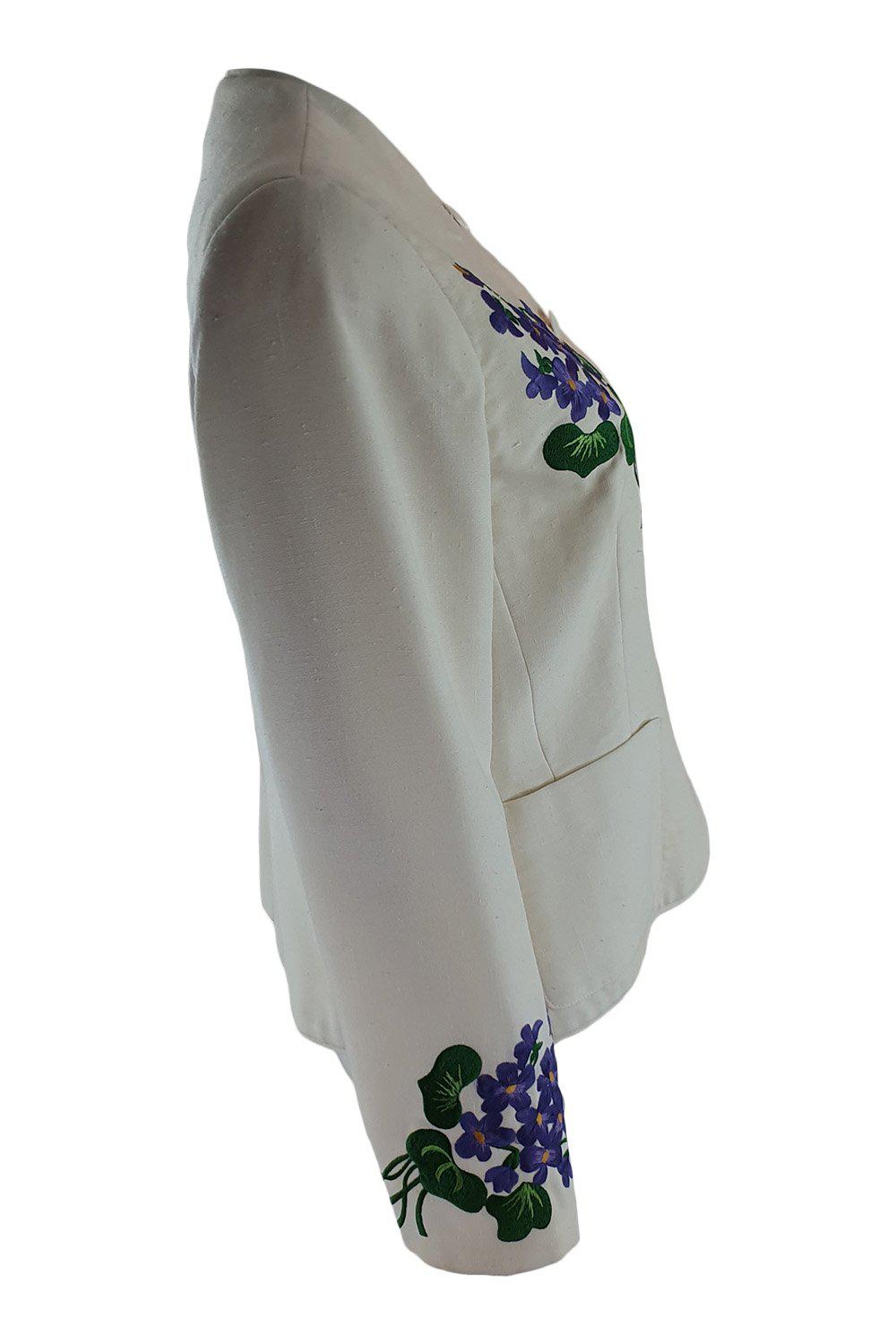 CAROLINE CHARLES Linen Floral Embroidered Patch Pocket Jacket for Women - Size M | Lightweight Summer Blazer | Perfect for Office Wear, Casual Outings & Spring Weddings