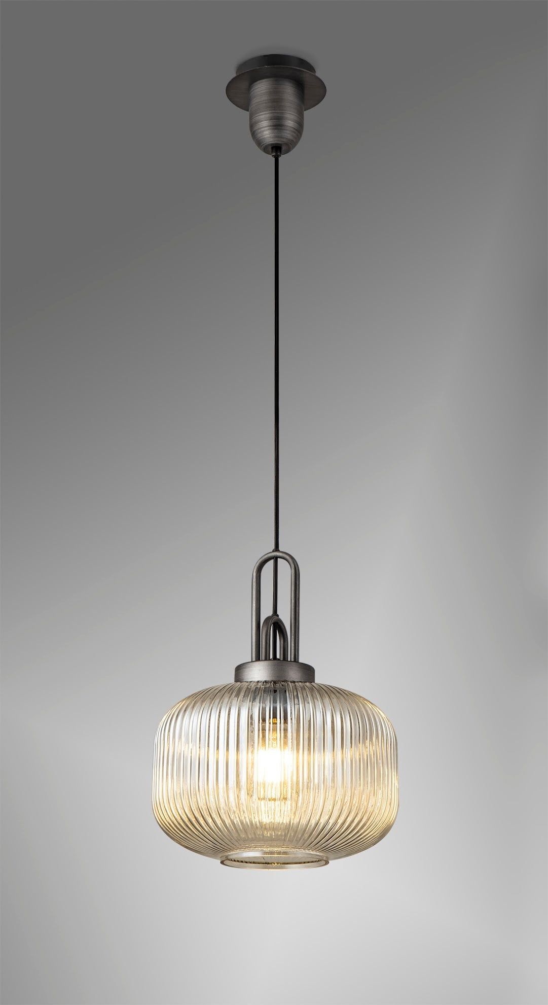 Stylish Cadiz 1-Light Pendant Light with 30cm Pumpkin-Shaped Ribbed Glass Shade - E27 Socket, IP20 Rated, Multiple Color Options - Perfect for Kitchen Island, Dining Room, or Entryway Lighting