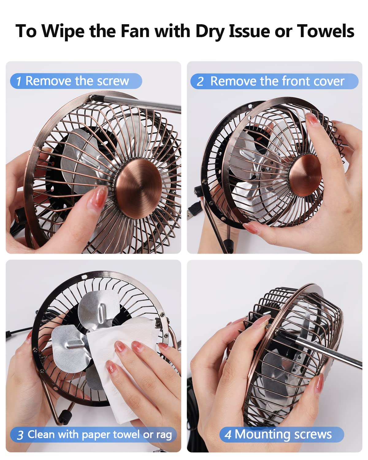 Zuvas 4-Inch Bronze USB Desk Fan - Quiet Small Personal Fan with 360° Rotation, 2 Speed Settings, Portable Mini Table Fan for Home, Office, Bedroom, Travel & Camping | Perfect for Cooling, Studying, Working & Outdoor Adventures