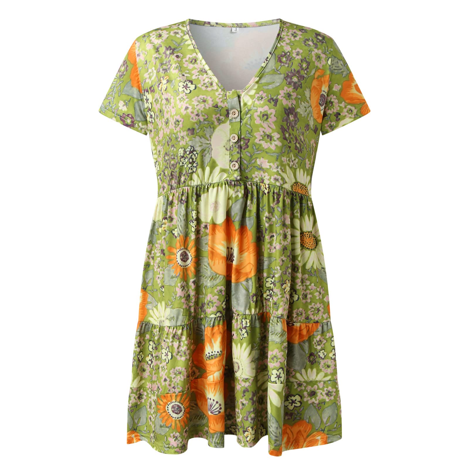Women's Summer Wrap Dress - Bohemian Floral Print, Ruffle Hem, Short Sleeve V-Neck Midi Dress for Casual Wear | Perfect for Beach Vacations, Date Nights & Summer Parties