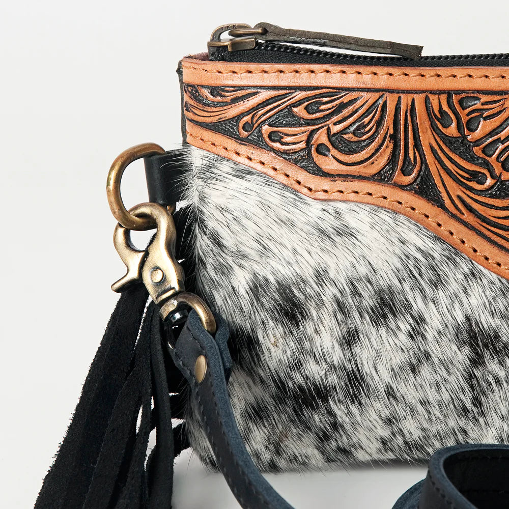 American Darling Genuine Leather Black & White Tooled Purse for Women - Western Cowgirl Handbag for Everyday Use & Special Occasions