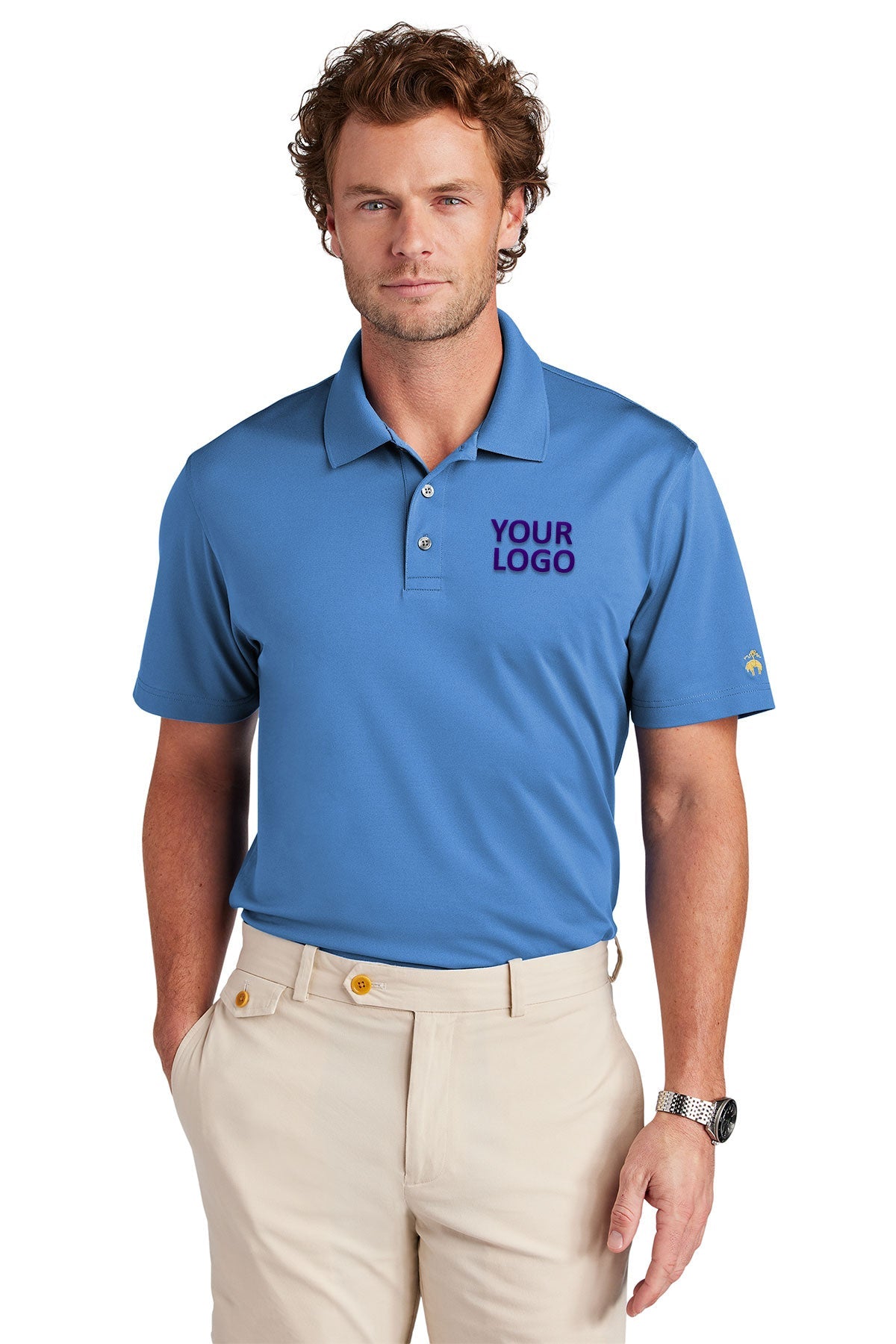 Brooks Brothers Men's Performance Mesh Pique Custom Polo Shirt - Charter Blue | Moisture-Wicking & Breathable for Golf, Business & Casual Wear