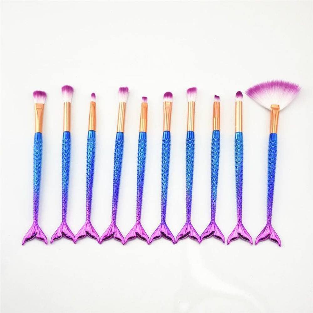 Beggie Cosmetikaa Series Mermaid Makeup Brush Set - 10 Piece Professional Cosmetic Brushes for Foundation, Blending, Eyeshadow & Contouring - Perfect for Makeup Artists & Beauty Enthusiasts