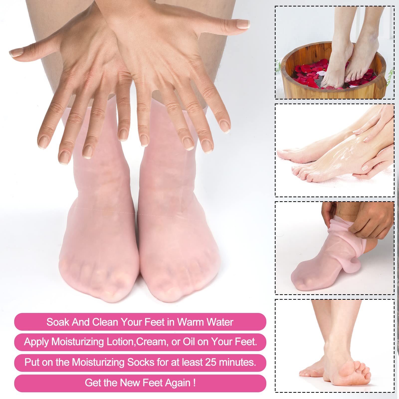 2pcs Moisturizing Gel Socks for Women - Soft Silicone Foot Care for Dry Skin & Cracked Heels - Home Spa & Night Treatment