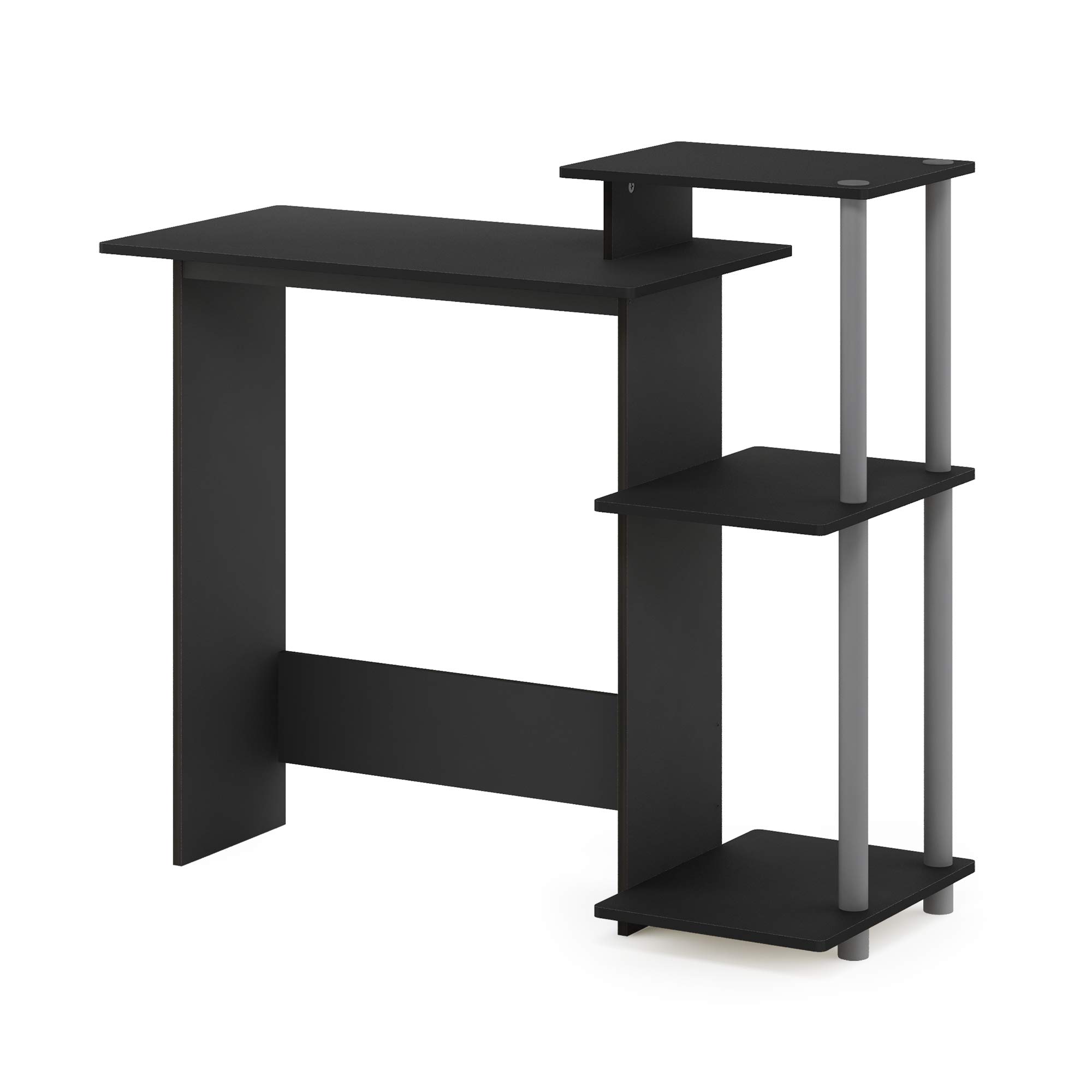 Furinno Compact Home Office Desk with Square Shelves for Laptop & Notebook - Black/Grey - Perfect for Small Spaces, Dorm Rooms & Home Offices