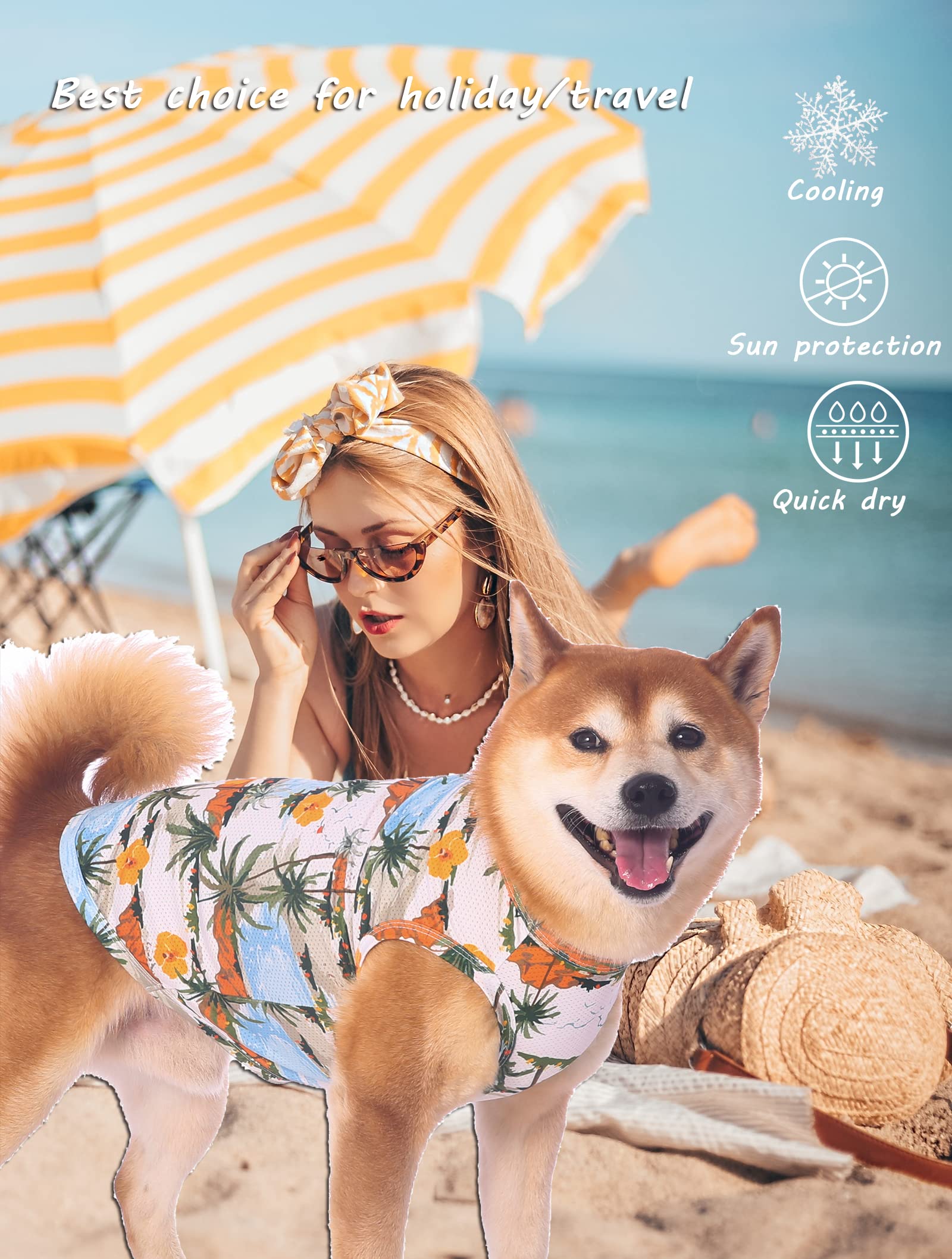 **Hawaiian Dog Shirts for Large Dogs - Quick Dry Summer Cooling Mesh T-Shirt with Coconut Print, Blue & Yellow, XXXL - Perfect for Beach, Pool & Outdoor Adventures**