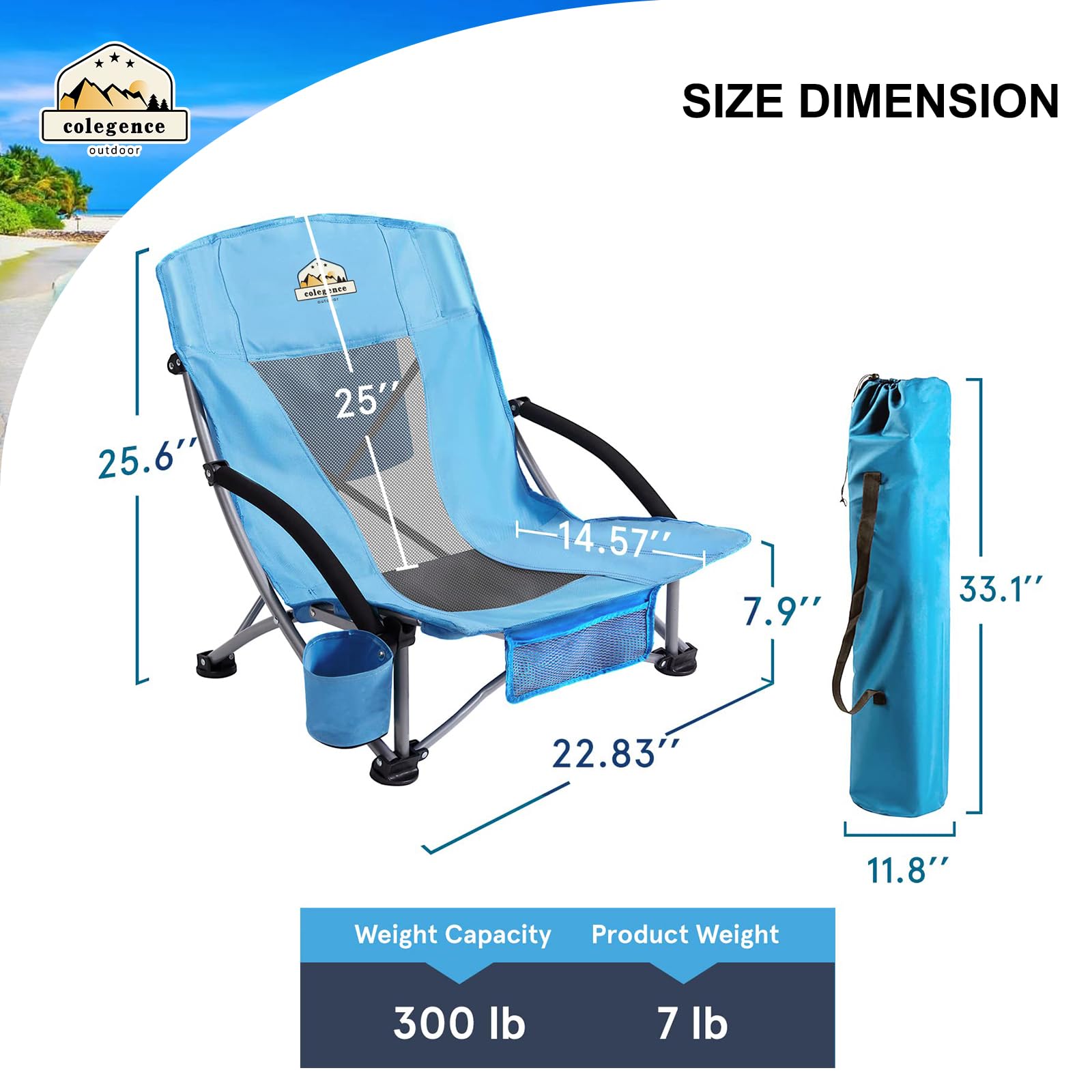 **2 Pack Low Back Camping Chairs - Heavy Duty 300 LBS Capacity, Portable Folding Outdoor Chairs with Carry Bag, Phone Pocket, Cooler & Cup Holder - Ideal for Beach, Picnic, Backyard & Camping (Blue, 2 Pcs)**