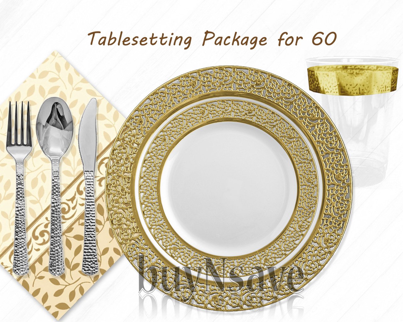 Elegant Wedding Party Disposable Plastic Plates Set - 60-Piece Dinnerware Kit with 10.25
