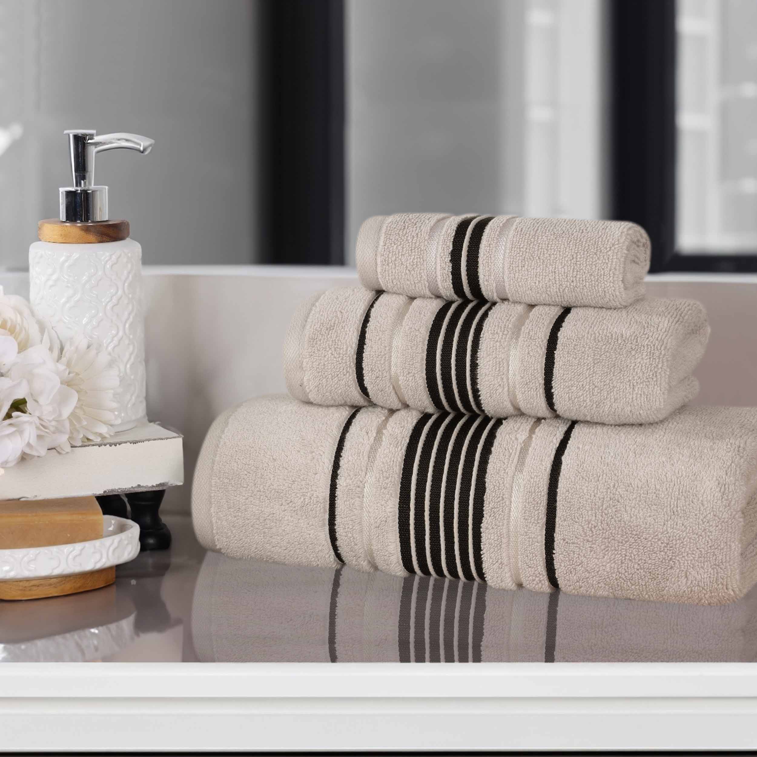 Premium Sadie Zero Twist Cotton 3-Piece Towel Set with Elegant Floral Motif - Ultra Soft & Absorbent Bath Towels for Spa, Guest Bathroom & Luxury Home Decor
