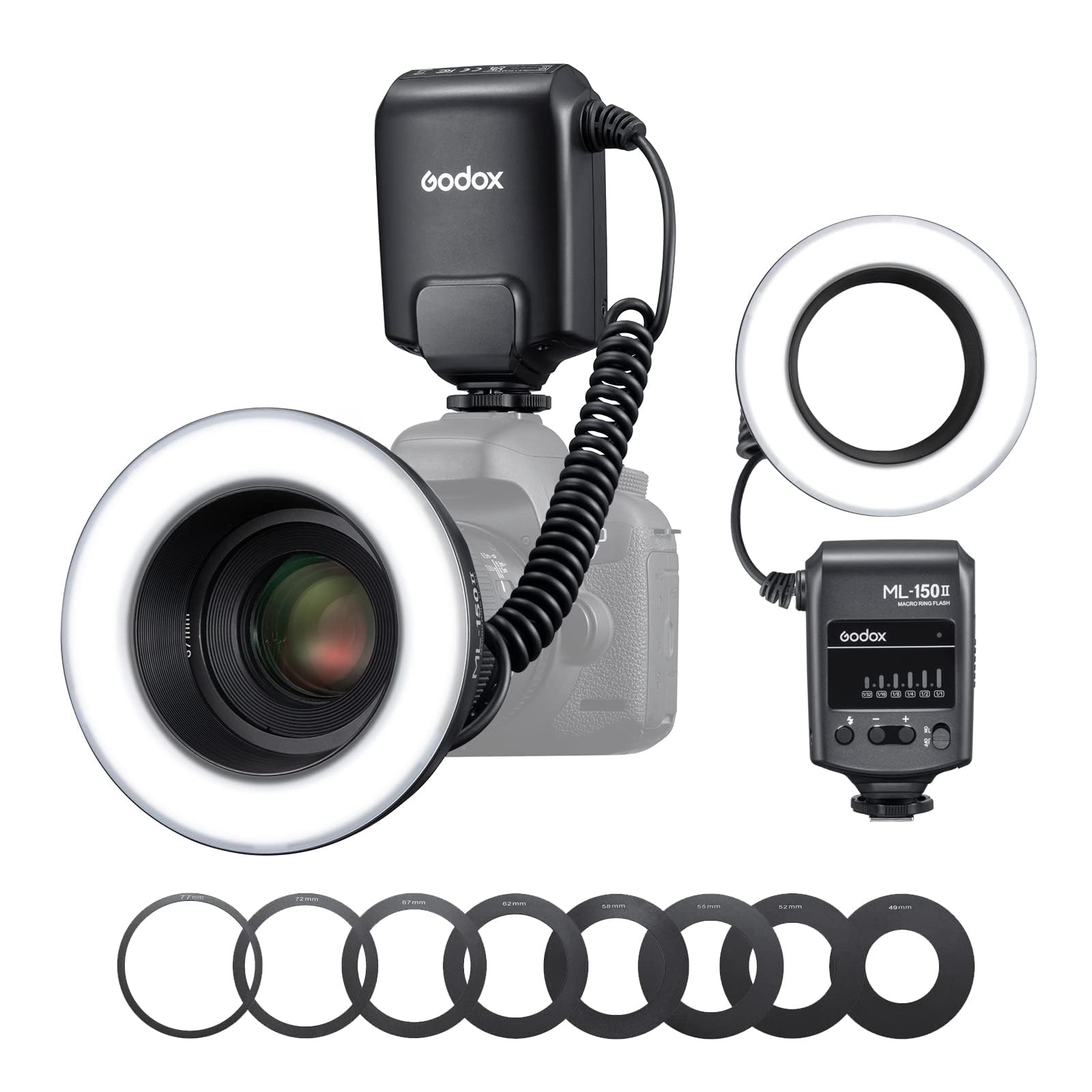 GODOX ML150II Macro Ring Flash - LED Ring Light with Diffuser & Adapter Rings for DSLR/Mirrorless Cameras - Perfect for Jewelry, Product & Macro Photography