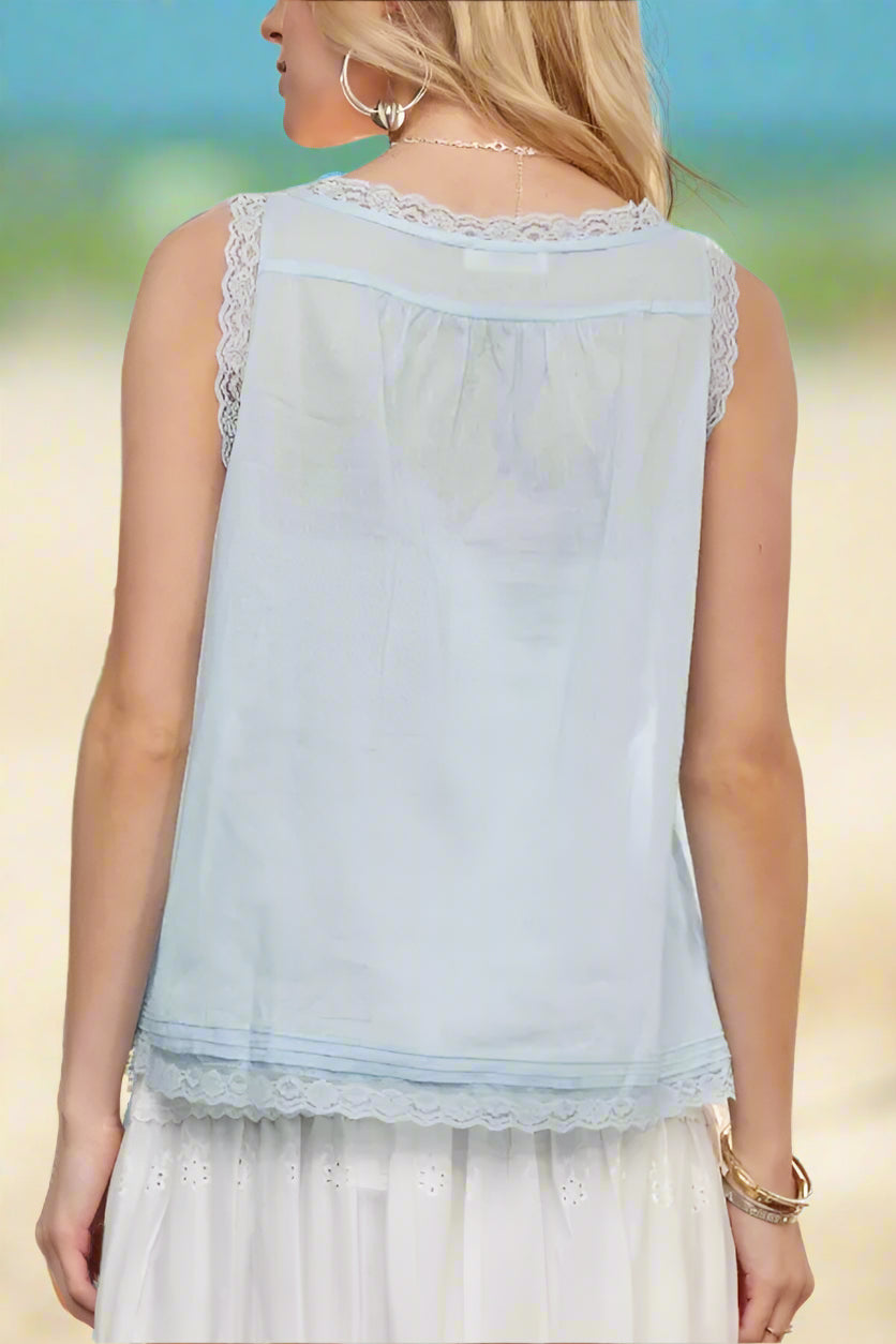 Boho Lace Detail Top for Women - Beachy Romantic Blouse for Summer, Vacations & Date Nights