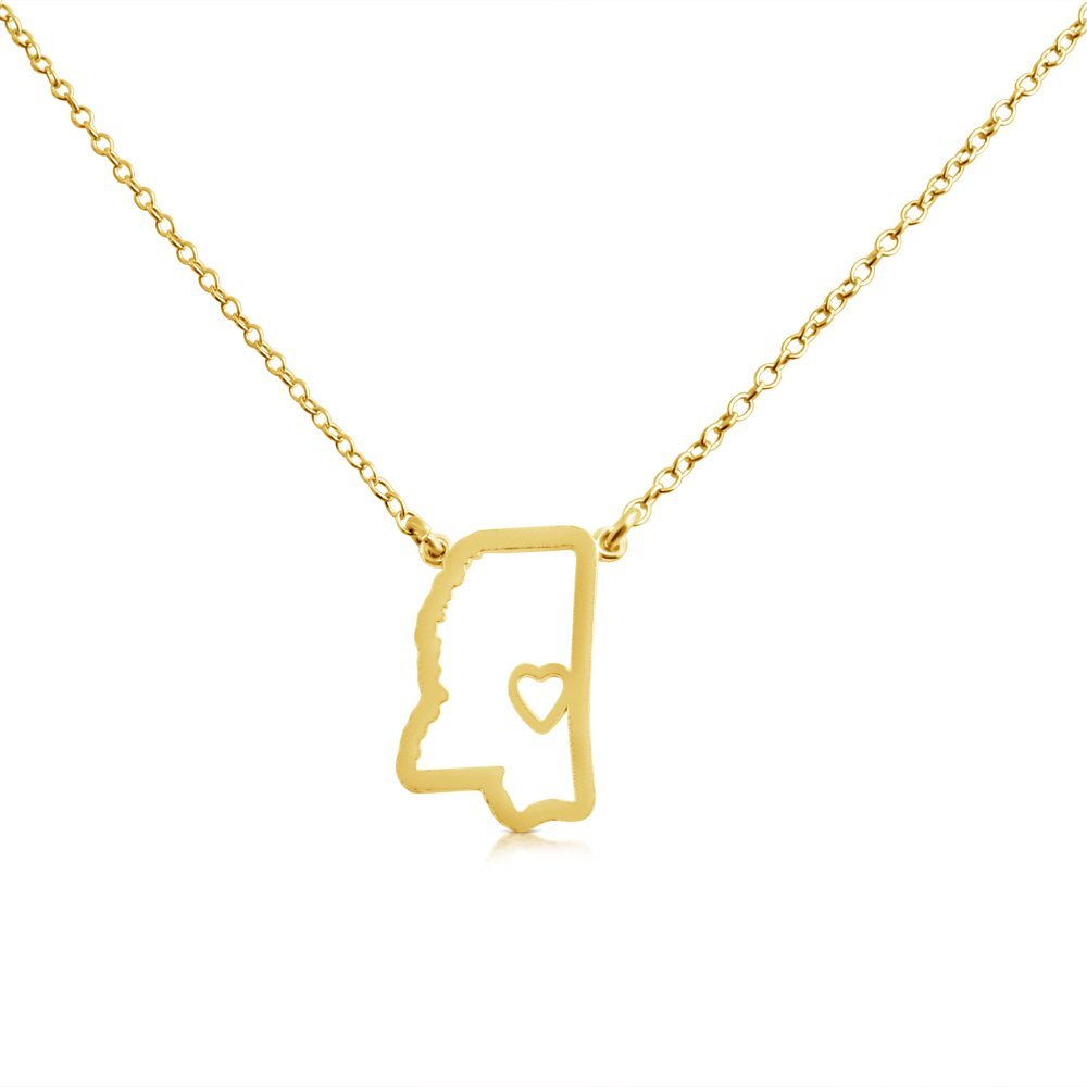 Gold Plated Sterling Silver Necklace with Mississippi State Pendant - 'Home is Where The Heart Is' Charm for Women | Elegant Jewelry Gift for Mother's Day, Anniversary & Everyday Wear