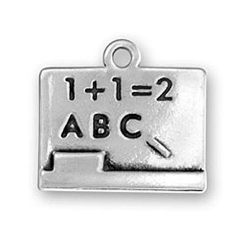 Sterling Silver 3D Chalkboard Pendant Necklace for Girls - .8mm Teacher School Jewelry with Math ABCs & Chalk Eraser Charm | Perfect Gift for Educators, Students & Back to School Accessories