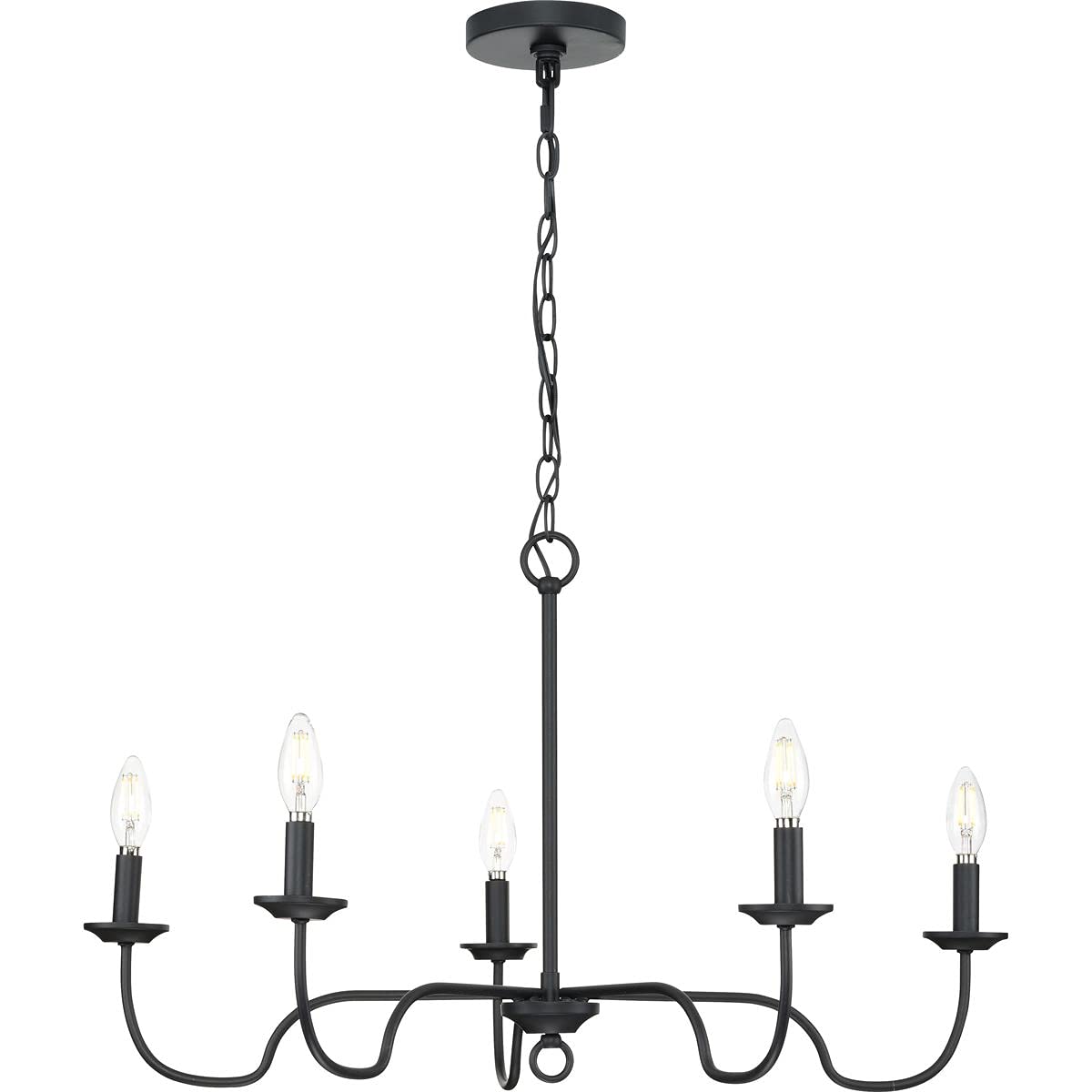 Progress Lighting Canebrake Collection 5-Light Farmhouse Chandelier - Matte Black Finish - Rustic Ceiling Light Fixture for Dining Room, Kitchen, or Entryway