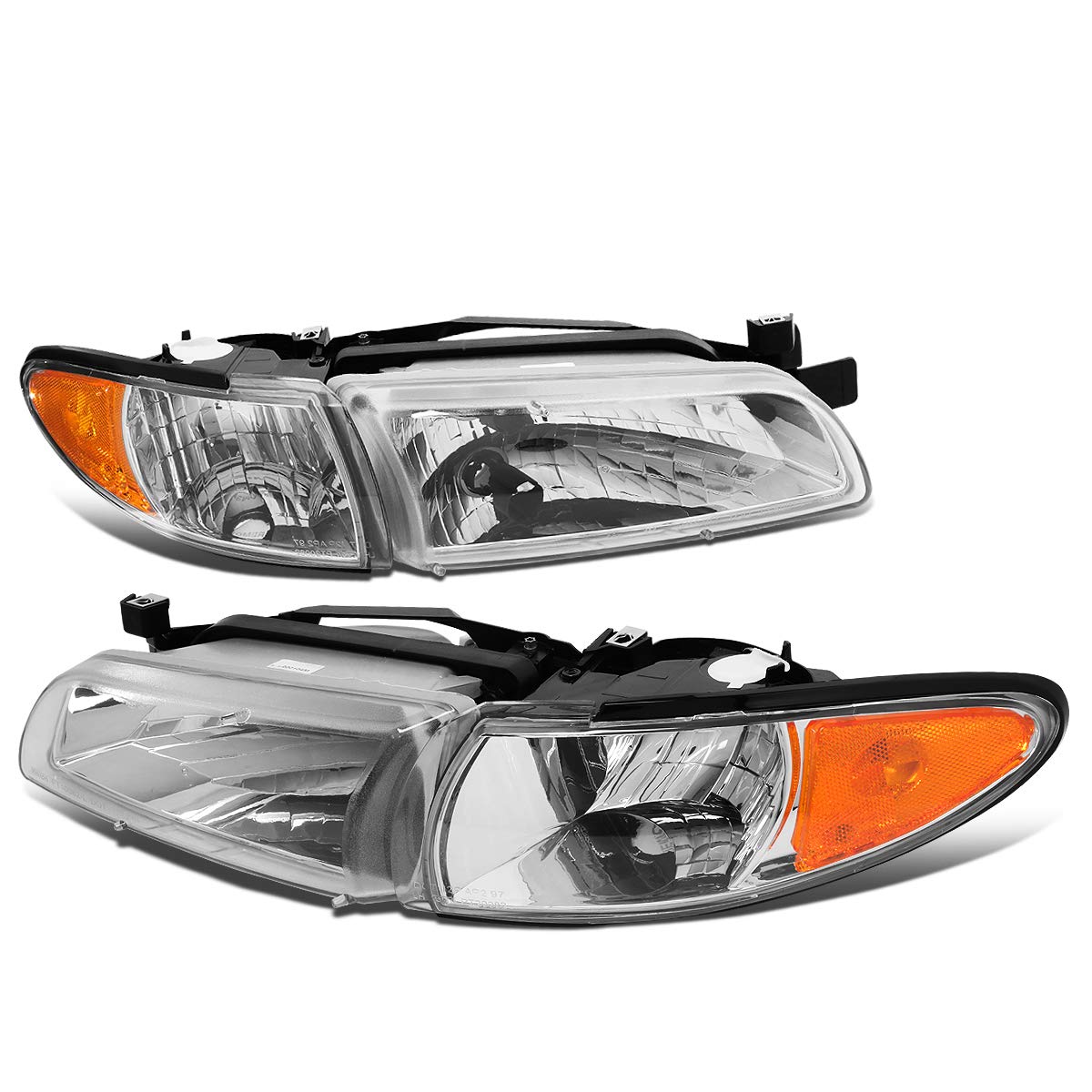 OE Style Chrome Housing Amber Corner Headlights with Turn Signal Lamps - Compatible with Pontiac Grand Prix 1997-2003 - Perfect for Night Driving & Car Restoration Projects
