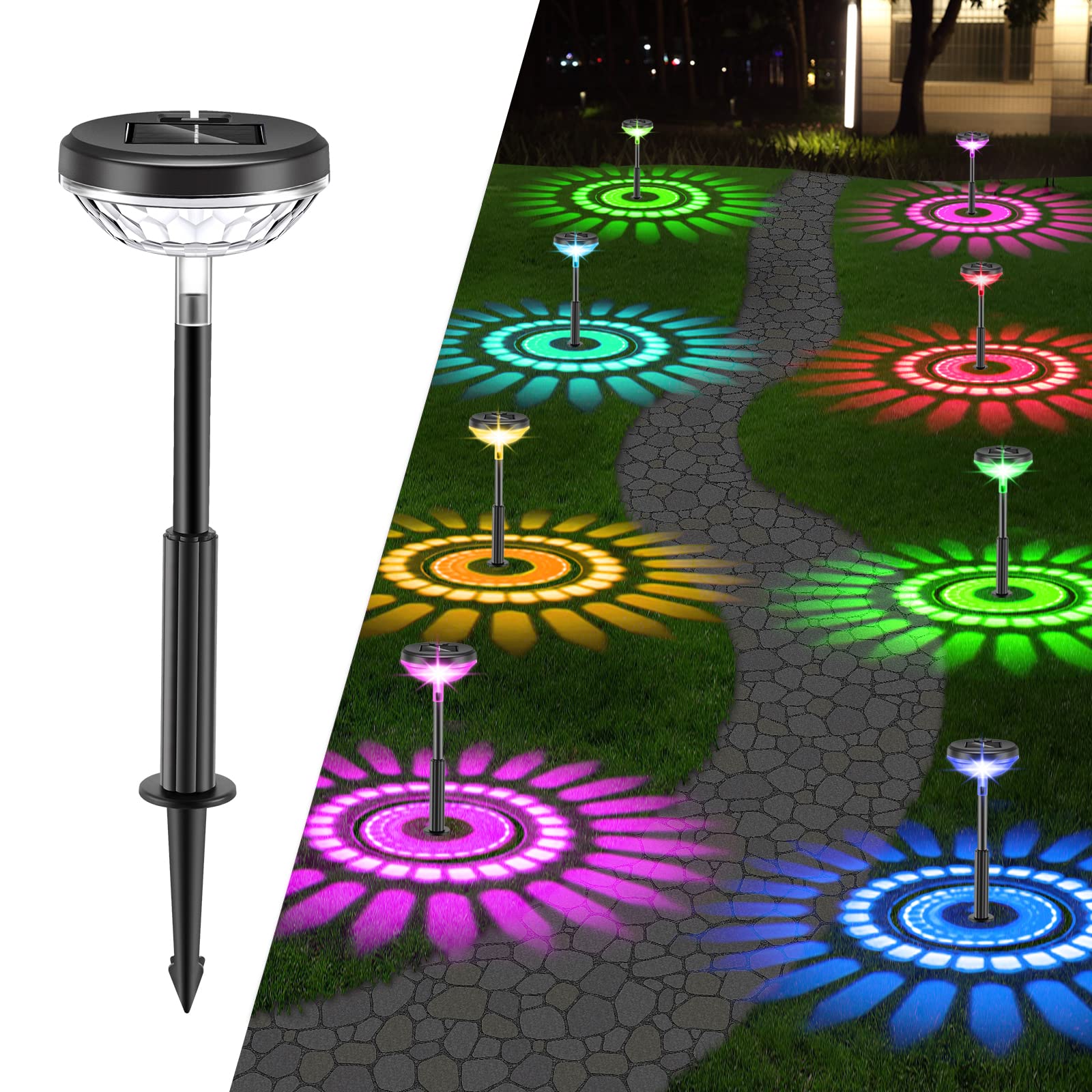 Solar Pathway Lights 2 Pack - RGB Color Changing & Warm White, Waterproof Outdoor Solar Lights for Walkway, Yard, Garden, Lawn, Patio - Bright LED Landscape Lighting for Nighttime Safety & Decoration