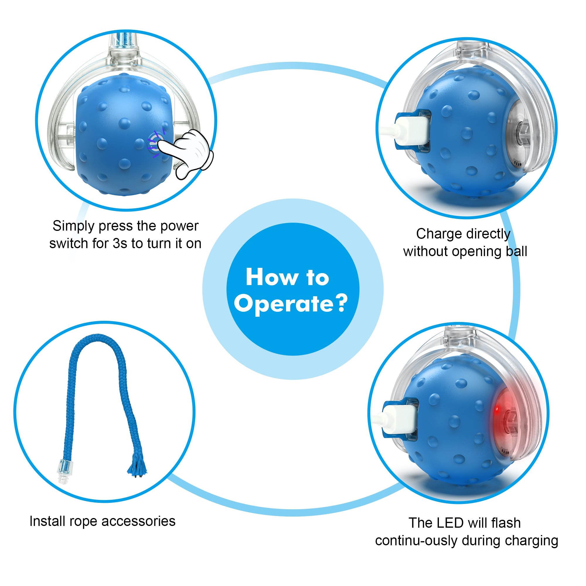 Interactive Automatic Cat Ball Toy for Indoor Cats - Fast Rolling Motion Activated Chirping Hide & Seek Mouse Game - Stimulates Hunting Instincts - Perfect for Playtime & Exercise (Blue)