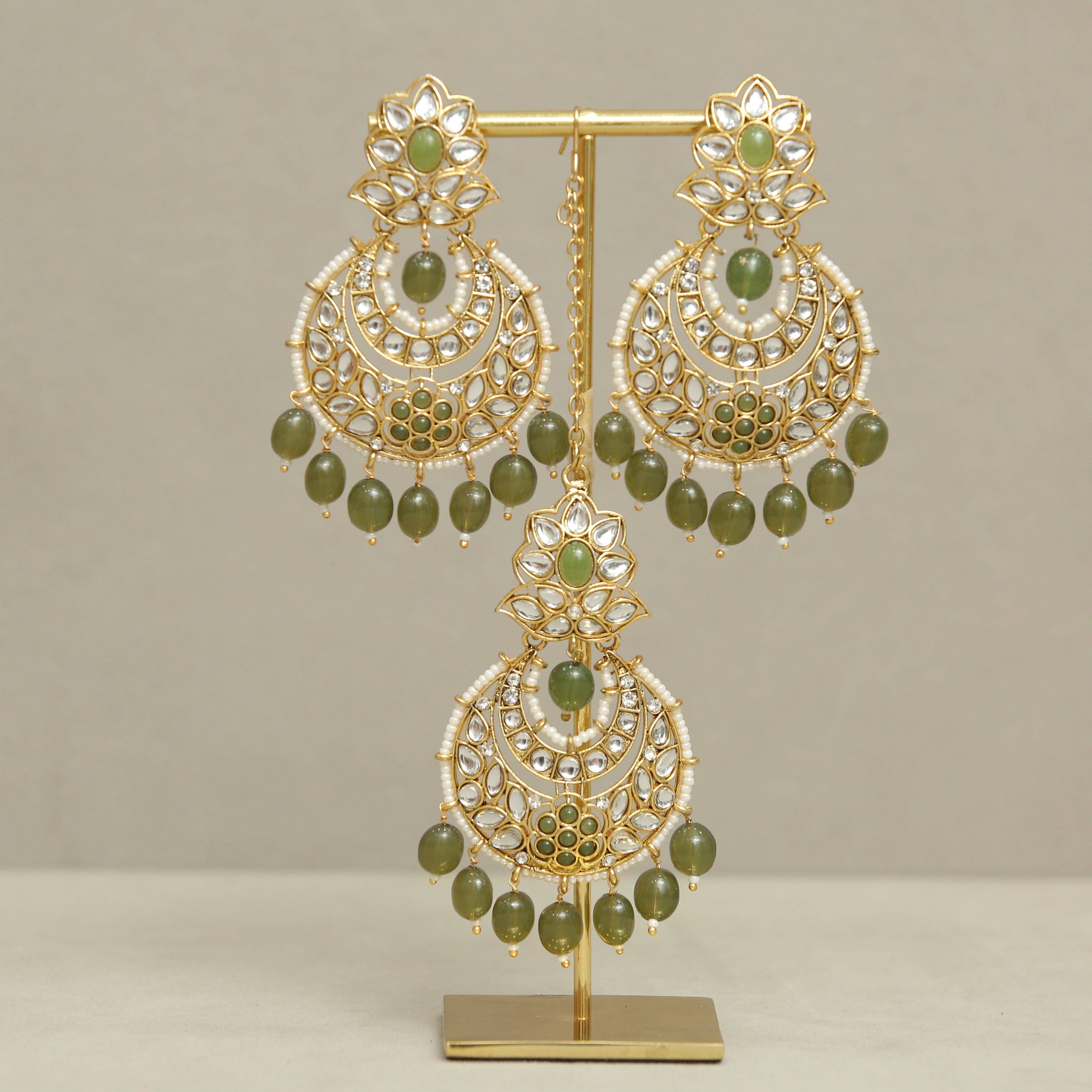 Emilia Kundan Earrings and Tikka Set | Indian Bridal Jewelry | Wedding Accessories for Women | Perfect for Bridal, Party, and Festive Occasions