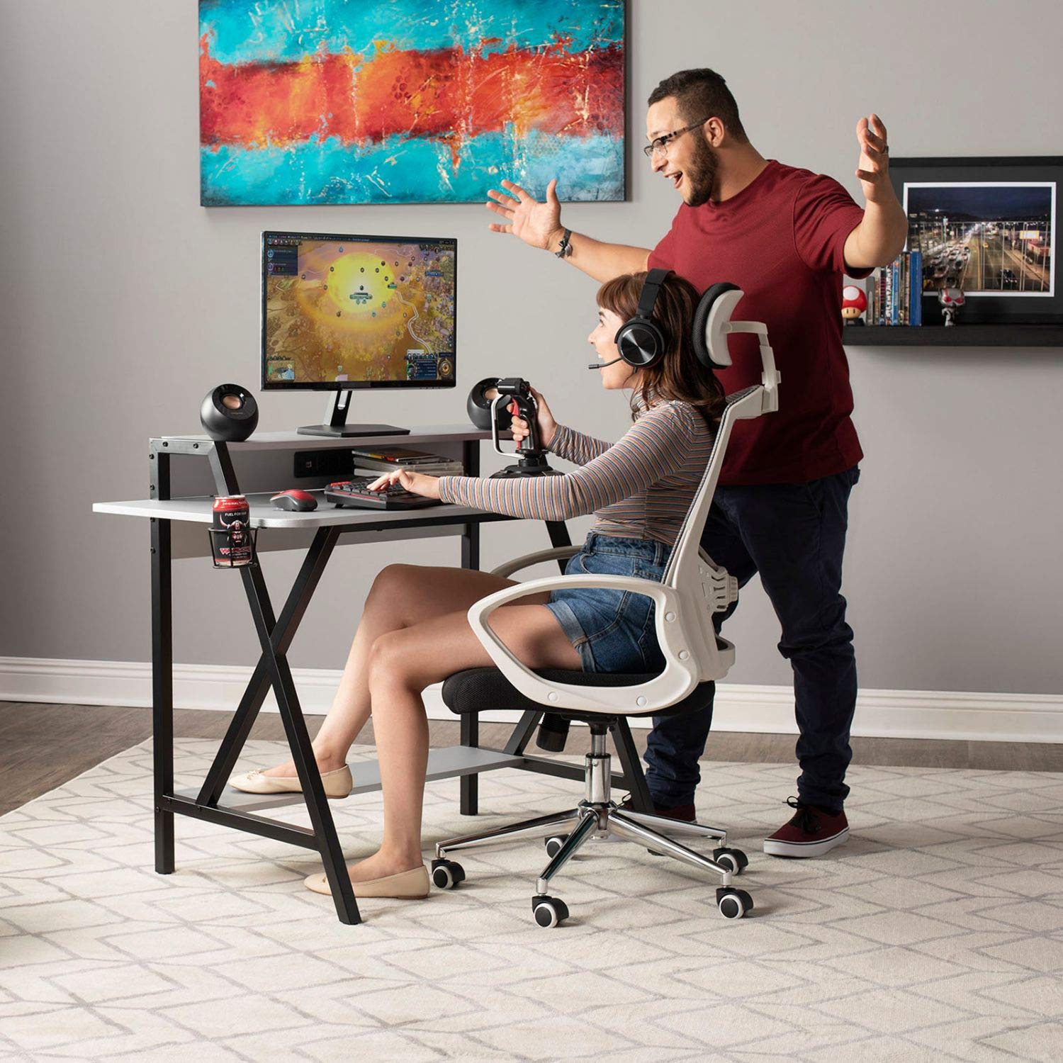 SD STUDIO DESIGNS Challenger Gaming Table - 60 Inch Black & Silver Computer Desk for PC Gamers | Perfect for Esports, Streaming & Home Office Setup