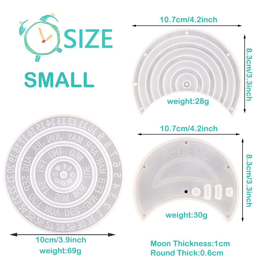 KyeeaDIY 3-Piece Rotatable Moon Phase Silicone Mold Set - Resin Epoxy Casting Kit for Perpetual Calendar, Wall Art & Home Decor | Perfect for DIY Crafts, Gifts & Boho Room Decoration (Small Moon)