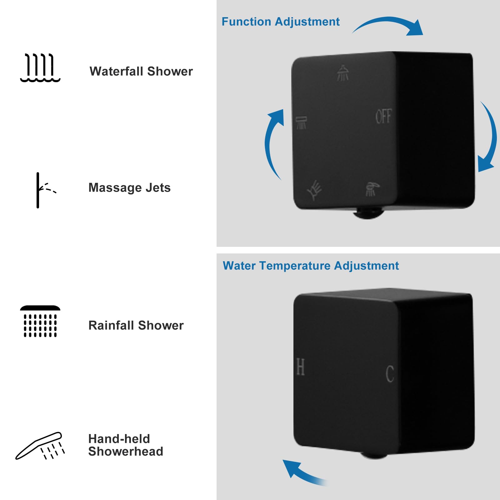 Premium Polished Gold Shower Panel Tower System - Multi-Function Shower System with Body Jets, Handheld Sprayer, Rainfall Shower Head & Waterfall Outlet - Stainless Steel Wall Mount for Luxury Bathroom & Spa Experience - Perfect for Modern Home, Hotel & Relaxation Spaces