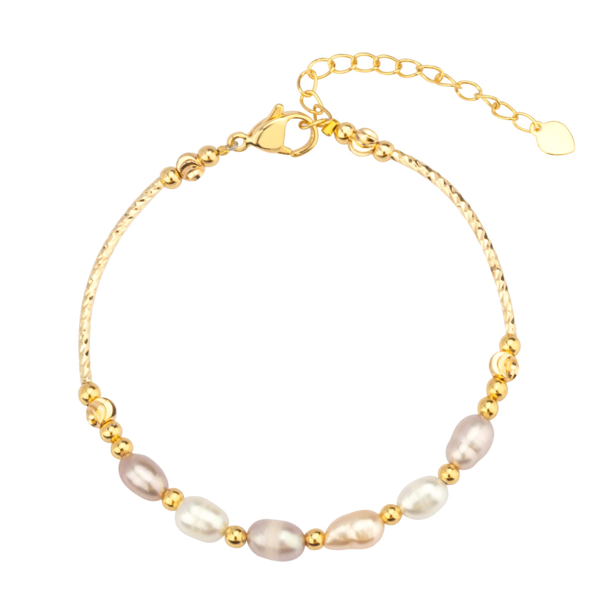 14K Gold Freshwater Pearl Bracelet for Women & Teen Girls - Adjustable 7