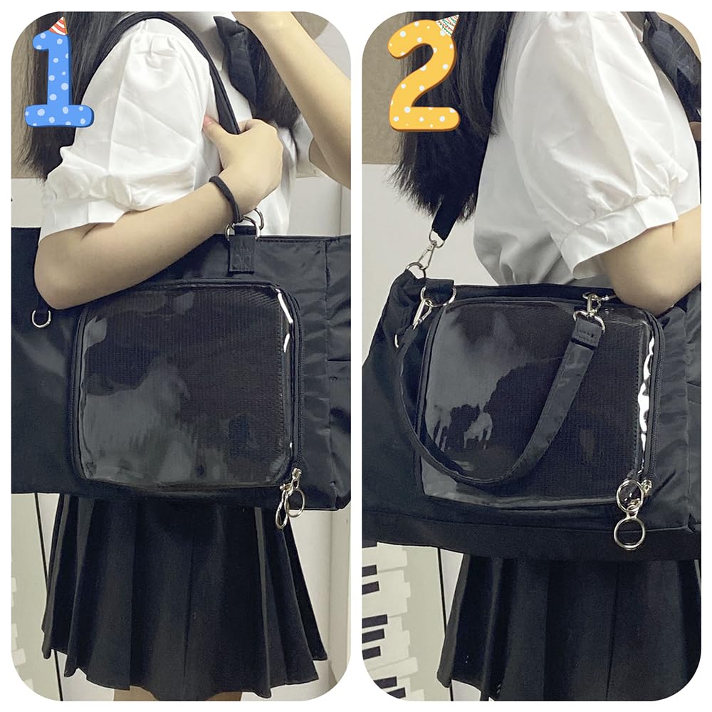 Cute Kpop Anime Ita Bag - Kawaii Tote & Crossbody for Pins - Black | Perfect for Concerts & Cosplay