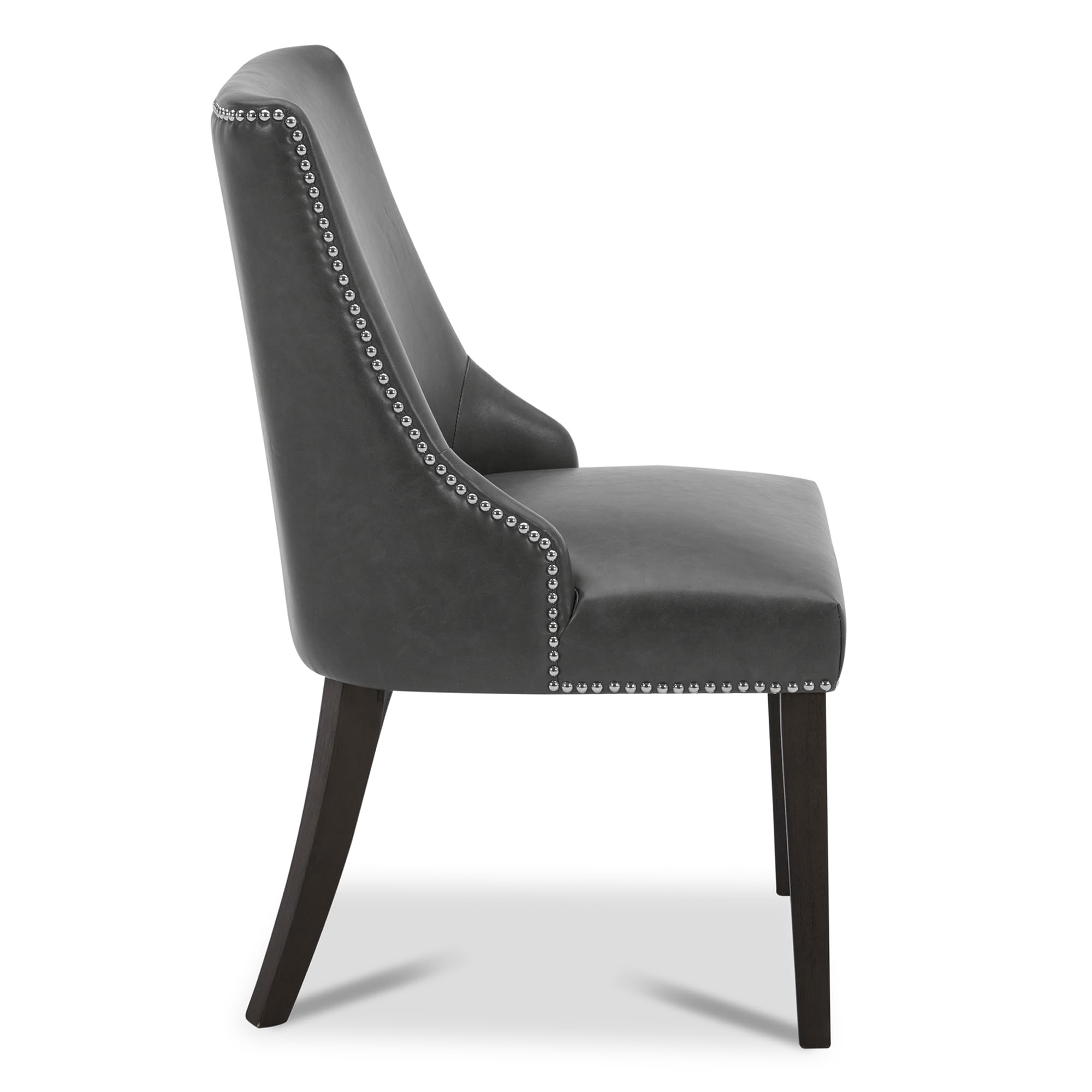 Farmhouse Dining Chairs Set of 2 - Gray Faux Leather High Back Upholstered Chairs with Nailhead Trim for Kitchen, Dining Room & Breakfast Nook - CHITA Modern Countryside Style Seating