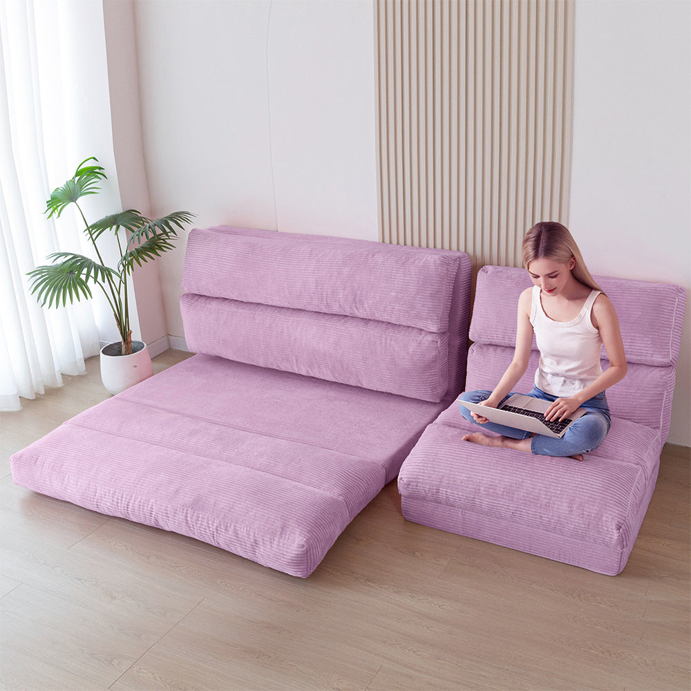 MAXYOYO Corduroy Bean Bag Folding Sofa Bed - Extra Wide Foldable Floor Mattress in Purple | Perfect for Living Room Lounging, Guest Bed & Dorm Room Comfort