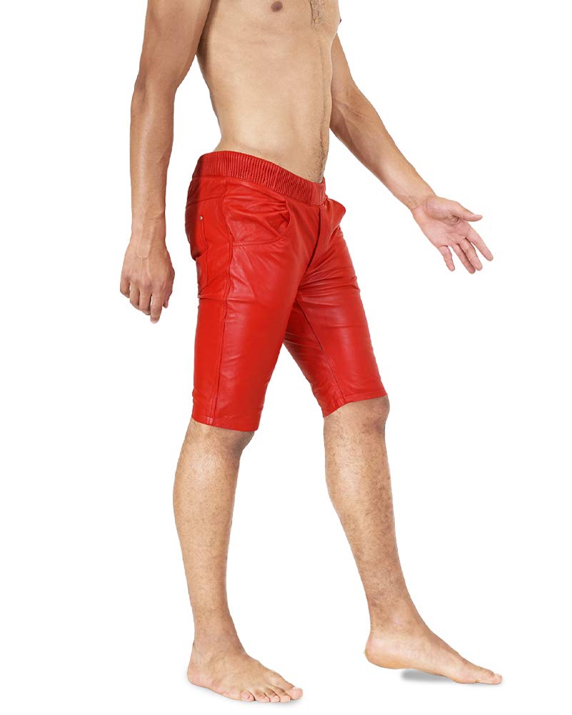 Bockle® Men's Red Lamb Leather Jogger Shorts - Stylish & Comfortable Leather Pants for Casual Wear, Gym, and Outdoor Activities