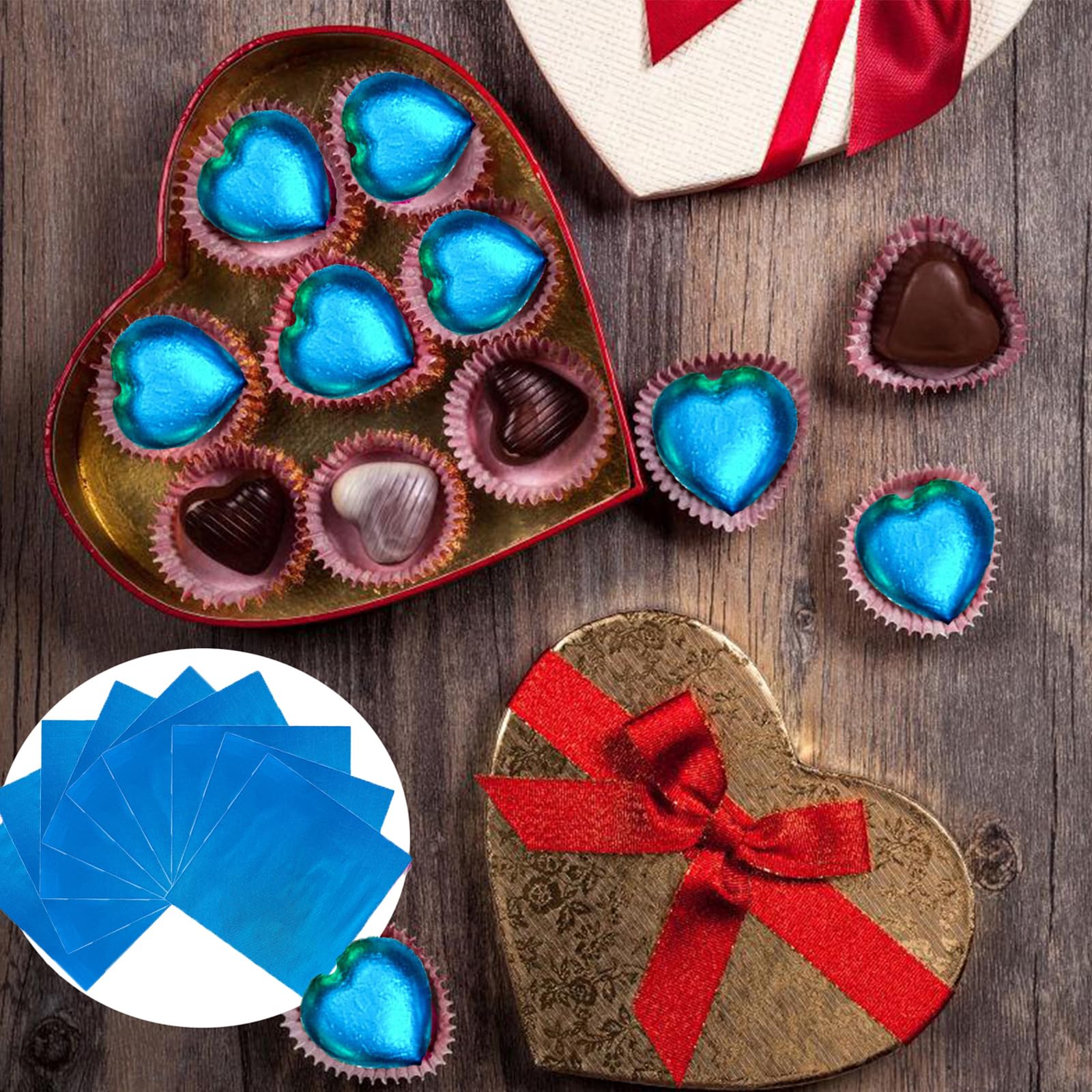 100PCS Blue Foil Candy Wrappers 6x6 Inch - Premium Chocolate Bar Wrappers for DIY Candies, Cakes, Party Favors & Gift Packaging - Ideal for Birthday, Wedding & Holiday Treats