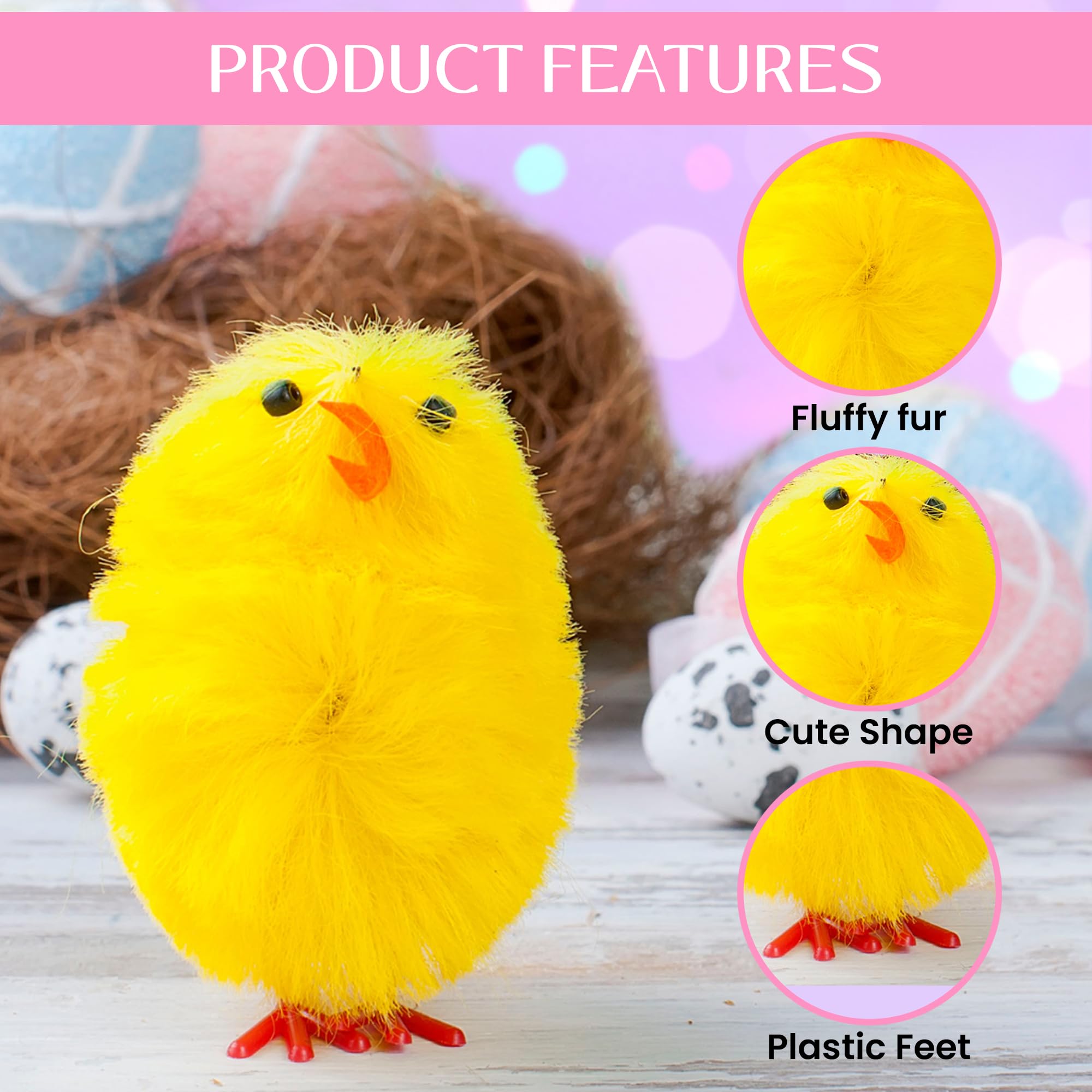 30 Pack Yellow Easter Mini Chenille Chicks - Fluffy Plush Cute Decorations for Easter Bonnets, Egg Hunts & Crafts - Perfect for Home Decor, Cake Toppers & Party Favors - Adorable Spring & Easter Party Supplies