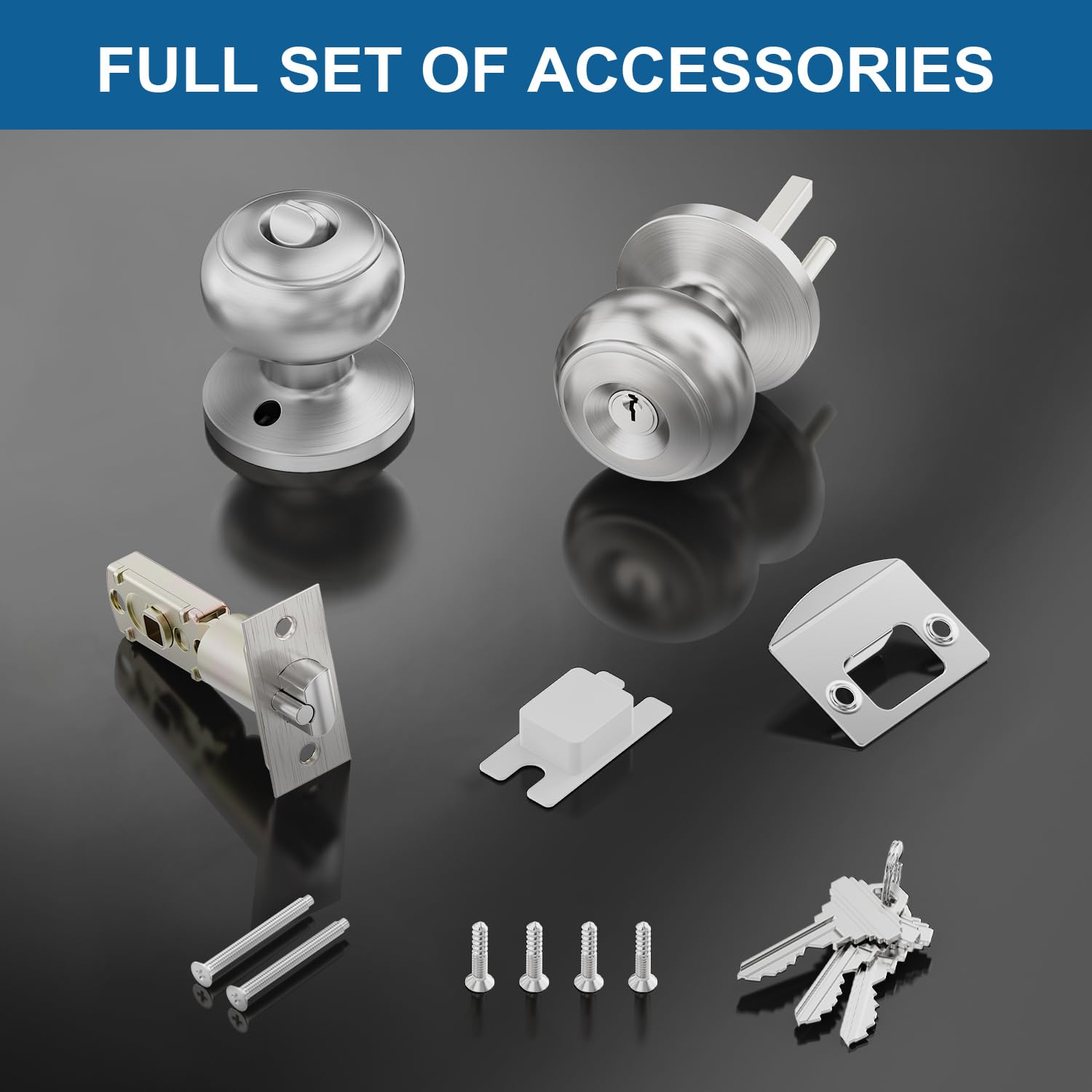 3-Pack Keyed Door Knobs - Stainless Steel Entry Locks for Home Security