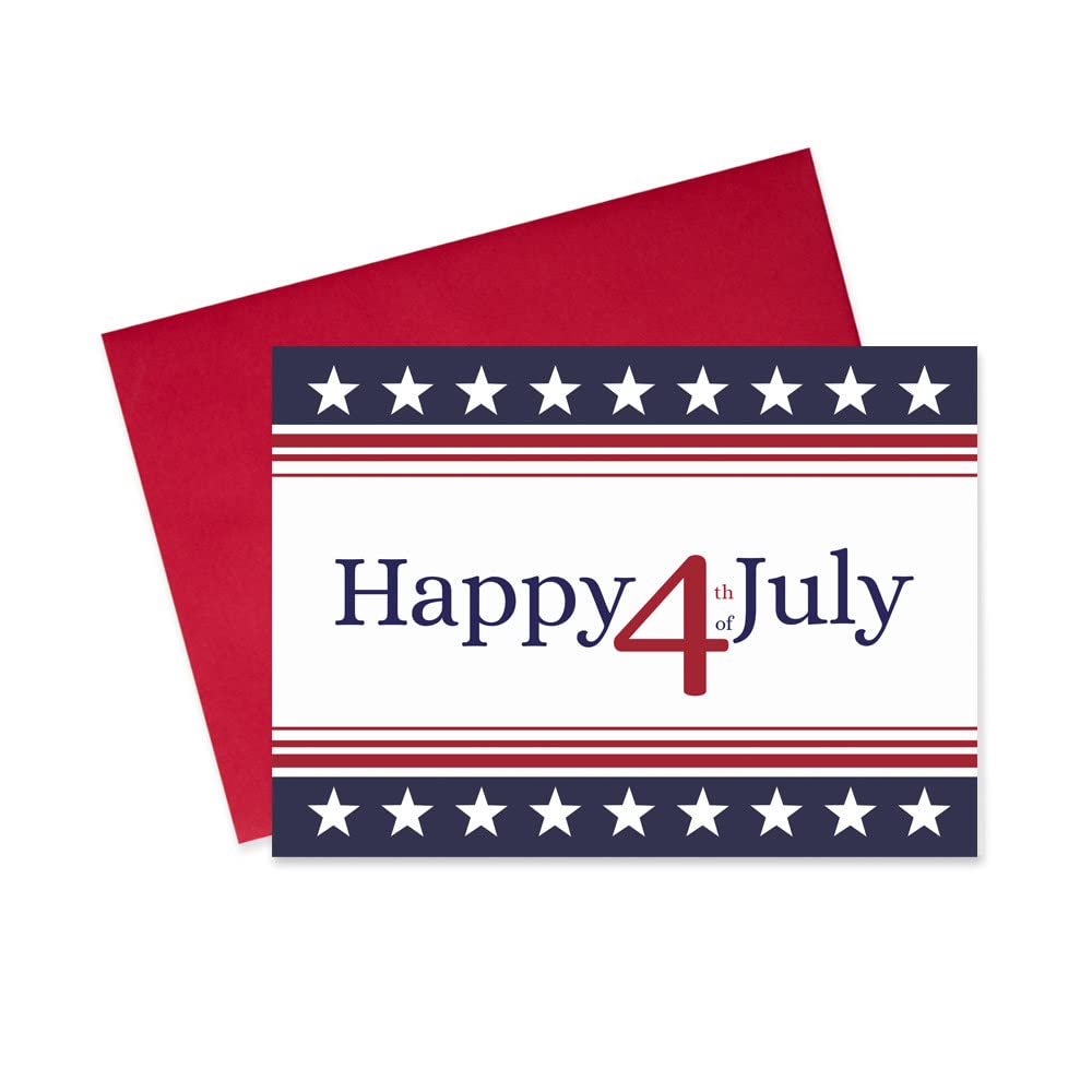 CEO Patriotic Greeting Cards - 25 Pack 5x7 Inch July 4th Independence Day Cards with 26 Red Envelopes (Stars & Stripes Design JF1804) - Perfect for Business Gifts, Office Celebrations & American Flag Themed Events