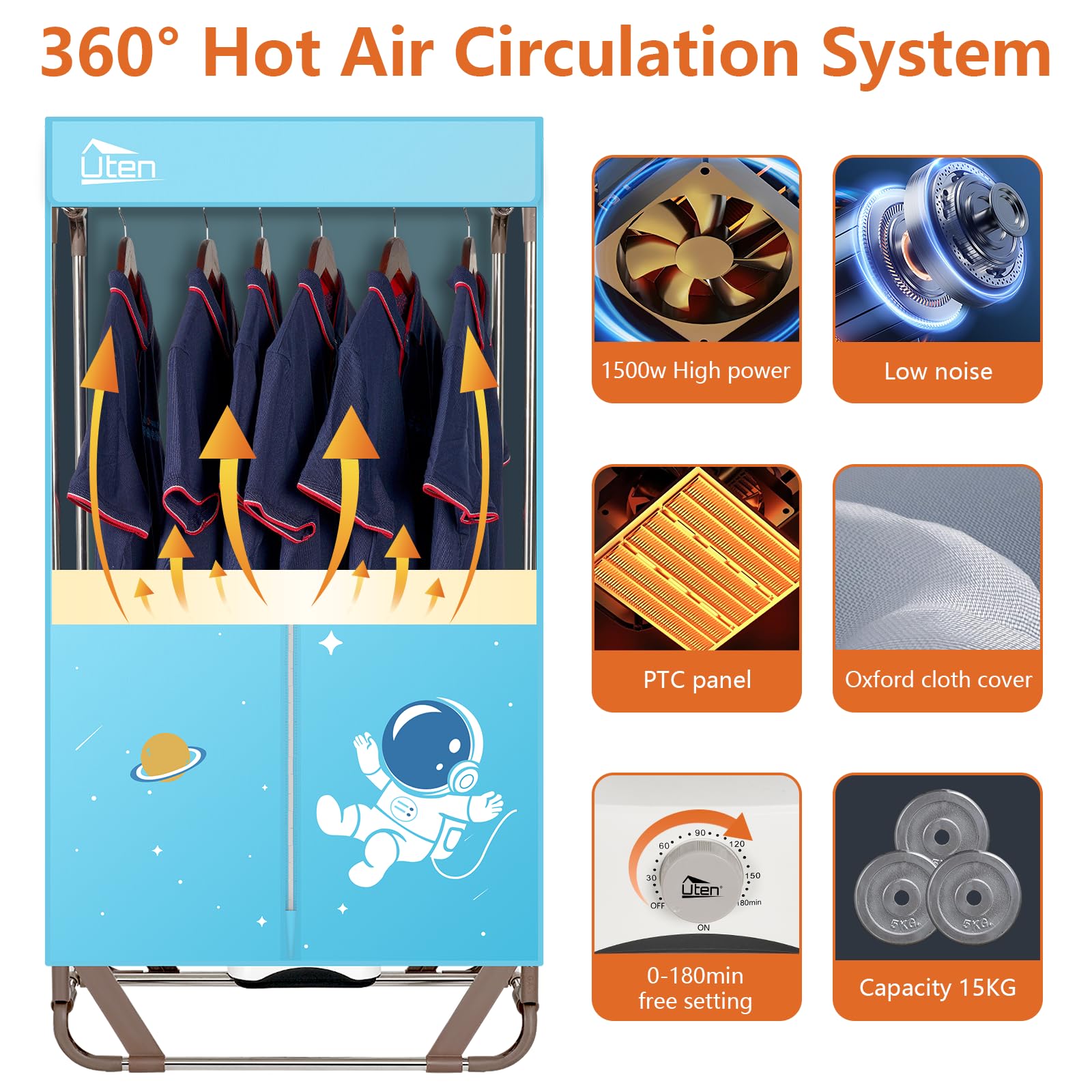 1500W Electric Clothes Dryer with Timer - 2-Tier Foldable Drying Rack for Travel, Apartments, RV & Home - Fast Drying Wardrobe for Laundry | Perfect for Small Spaces, Camping & Emergency Use