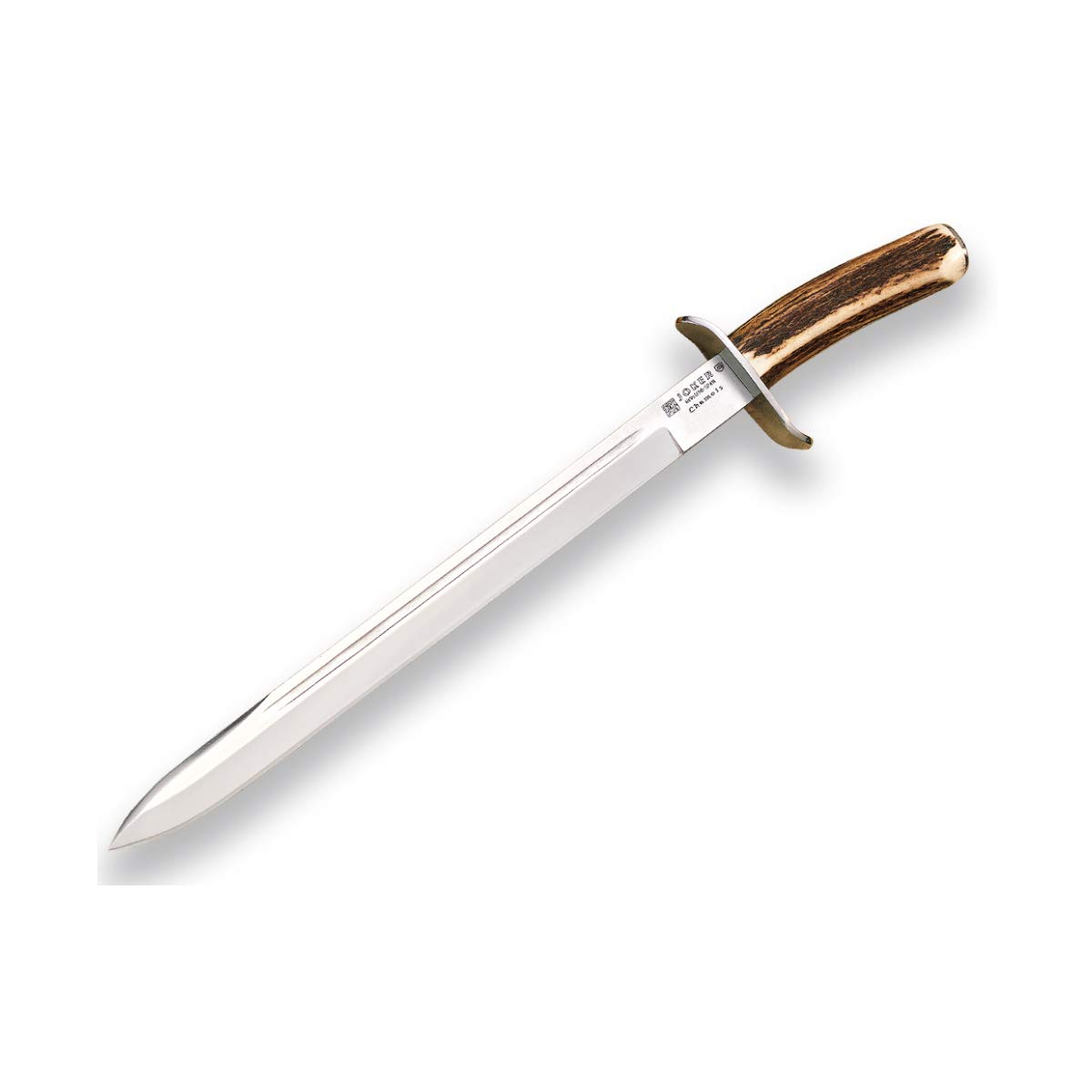 Joker Survival Knife CC30 Camouflage with Deer Horn Handle - 13 Inch MOVA Blade, Leather Sheath (360g) - Perfect for Fishing, Hunting, Camping & Hiking Adventures