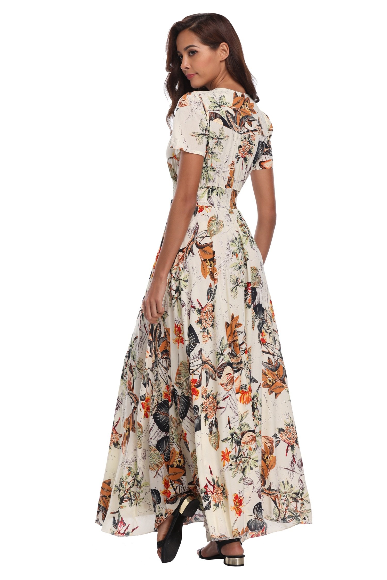 Ferrendo Women's Floral Maxi Dress with Button Up Front & Side Slit - Flowy Bohemian Summer Dress for Beach, Party & Vacation | Lightweight & Comfortable