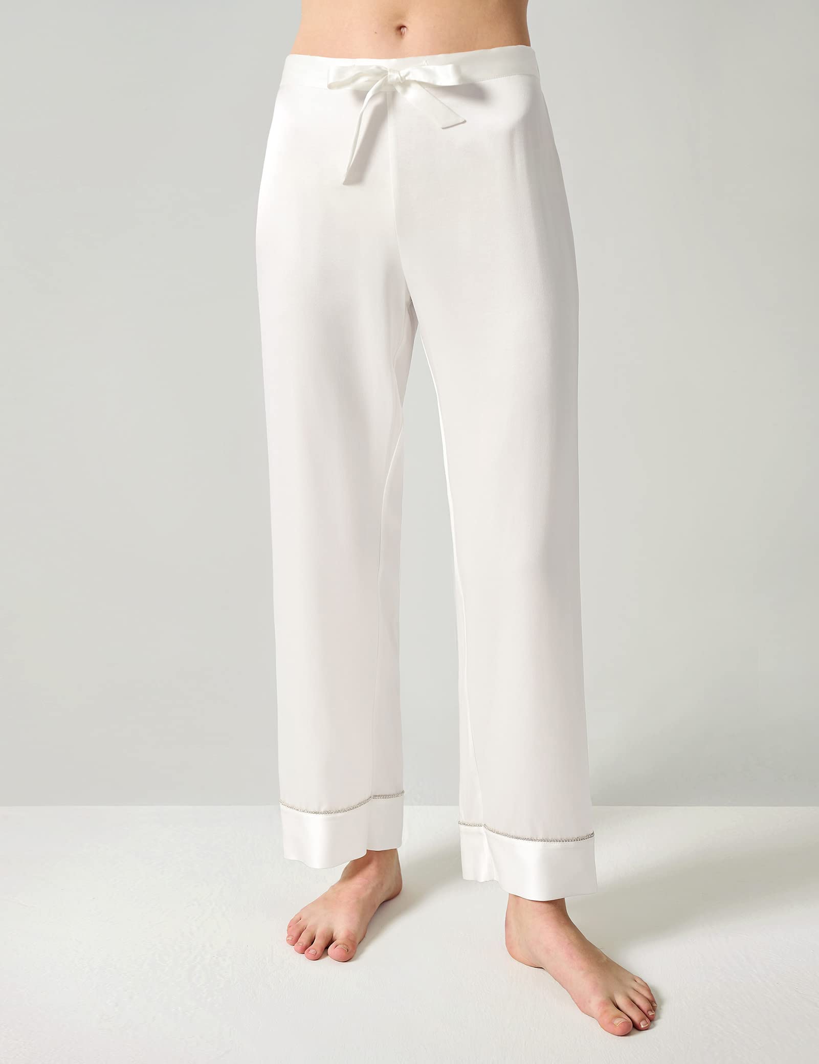 Luxury 100% Pure Silk Pajama Set for Women - Rhinestone Trim Long Sleeve Button Down Sleepwear & Loungewear | Perfect for Relaxing at Home, Spa Days & Romantic Getaways