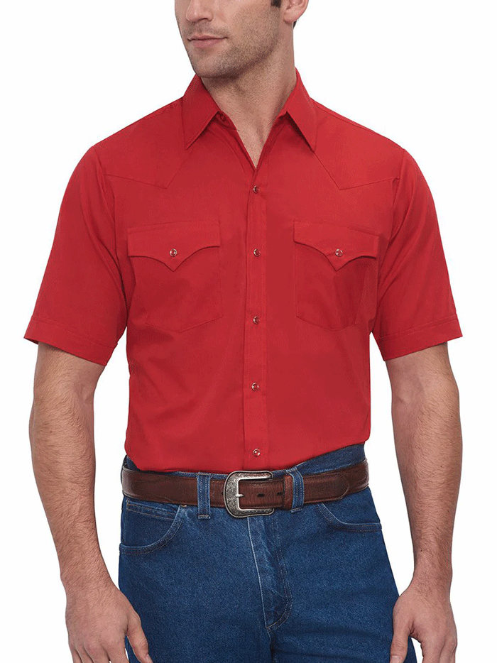 Ely Cattleman 15201605 70 Men's Short Sleeve Western Shirt - Solid Red Plaid Shirt for Cowboy, Rodeo & Country Style Outfits