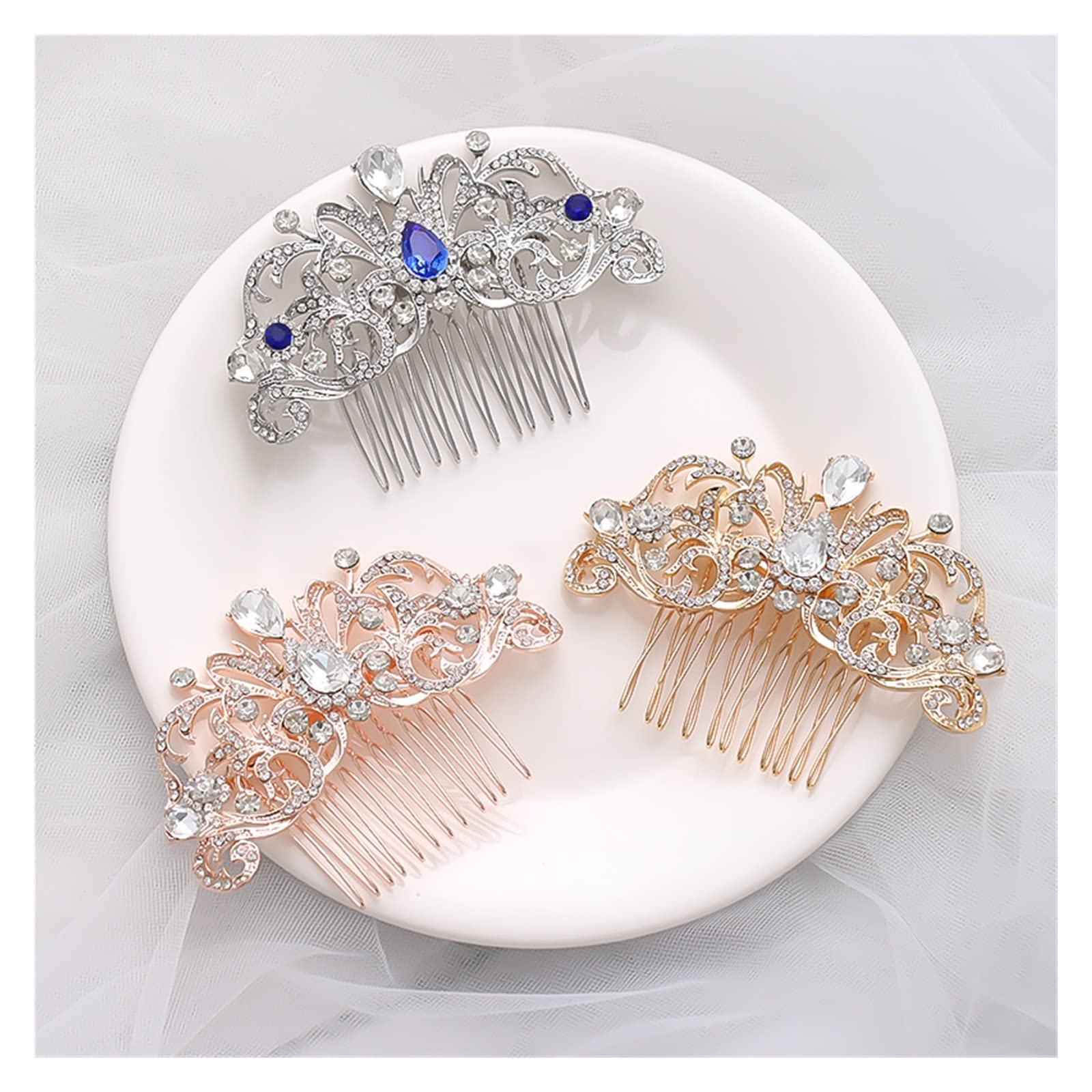 BREFER RHAIYAN Rhinestone Hair Clips for Women - Rose Gold Crystal Bridal Hair Accessories, Wedding Hair Jewelry & Hair Comb - Perfect for Brides, Prom, Parties & Special Occasions