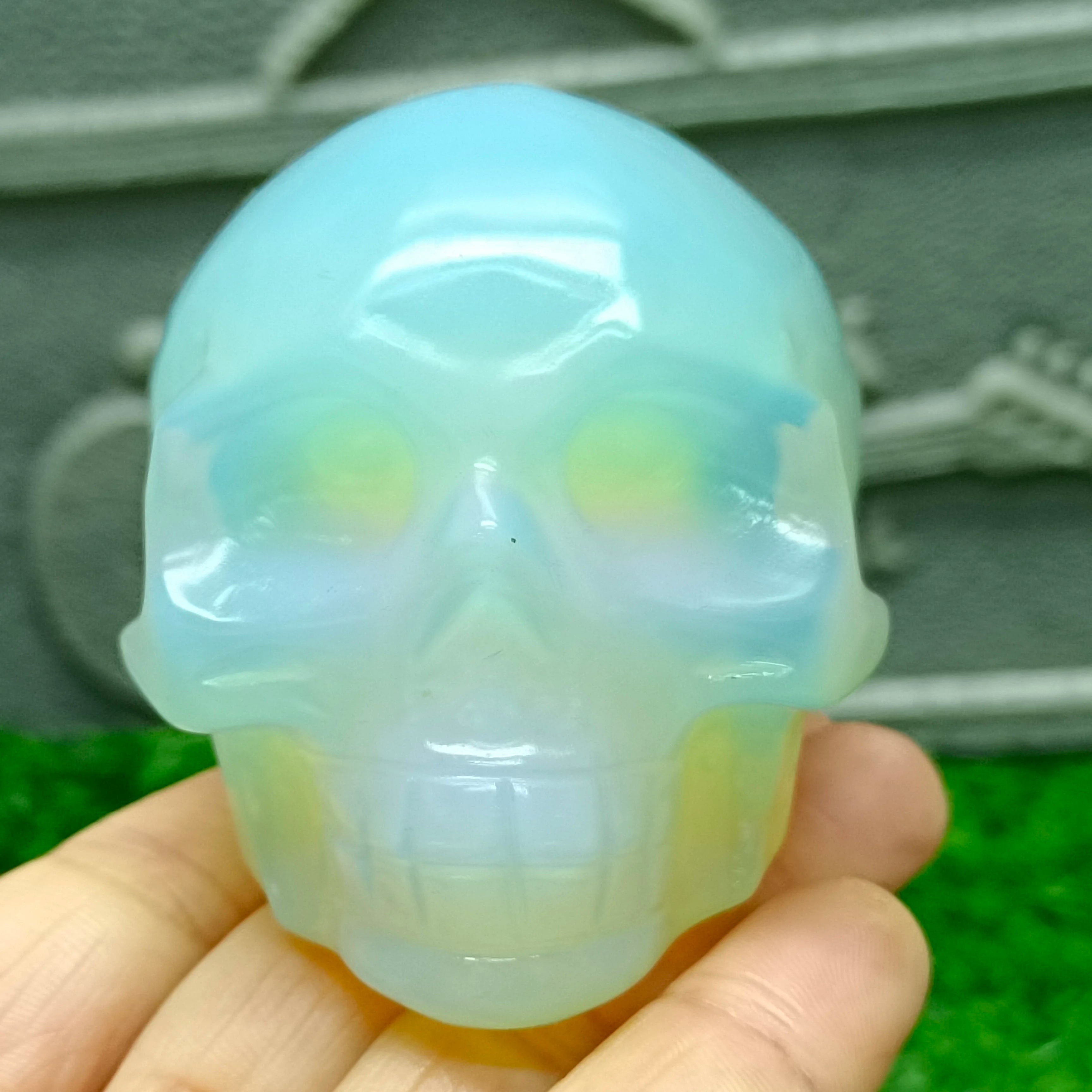 Natural Opal Skull Carving - Healing Quartz Crystal Mineral Stone for Reiki, Meditation & Spiritual Decor - Unique Degaussing Home & Office Decoration Gift