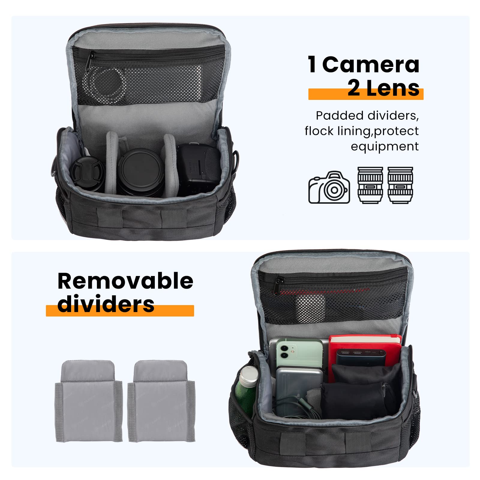 TARION DSLR Camera Bag - Waterproof Messenger Shoulder Bag for SLR Mirrorless Compact Cameras | Perfect for Street Photography & Travel | Crossbody Sling Gadget Case (TSB-S)