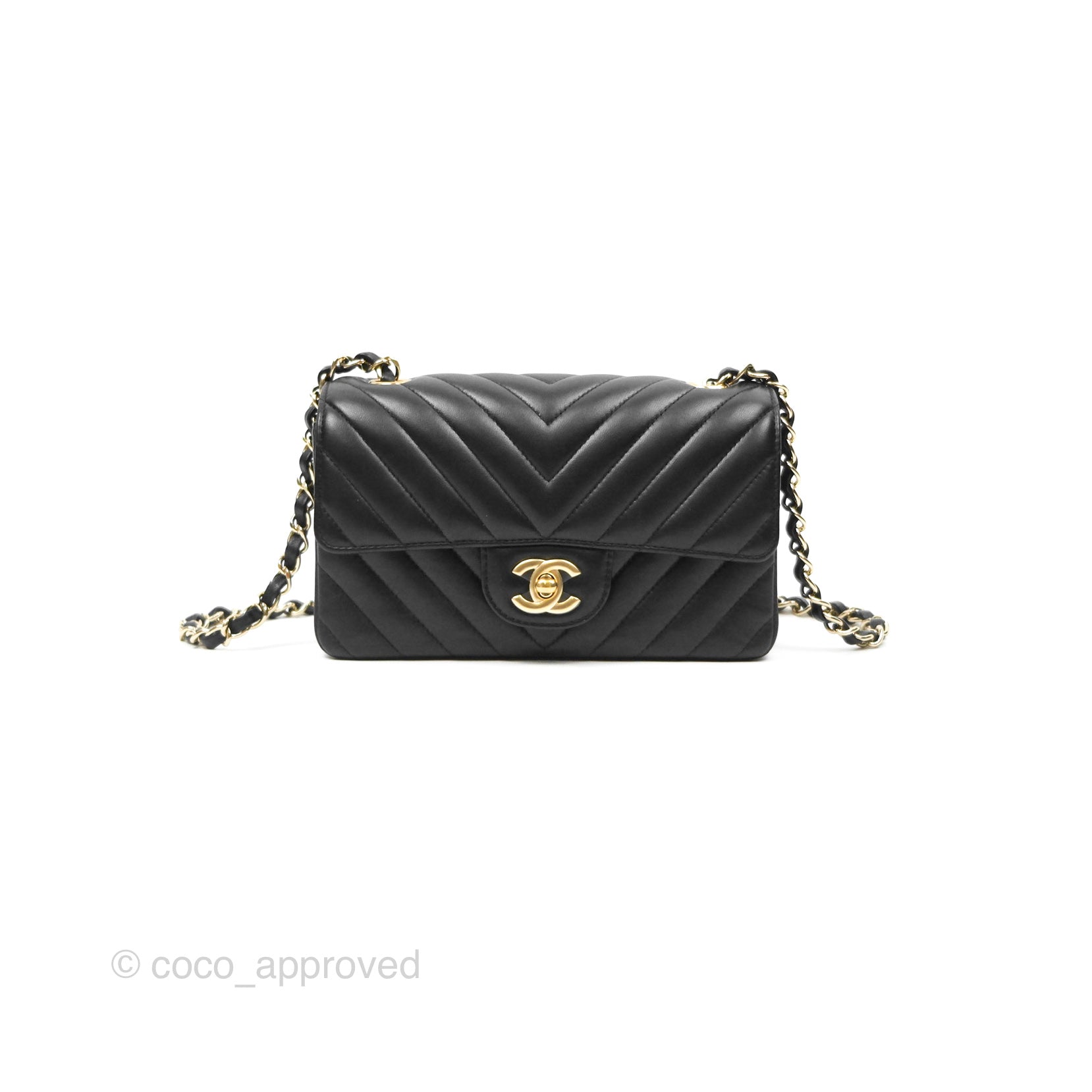 Chanel Chevron Mini Rectangular Flap Bag in Black Lambskin Leather with Gold Hardware - Luxury Crossbody Purse for Women, Perfect for Evening Events & Date Nights